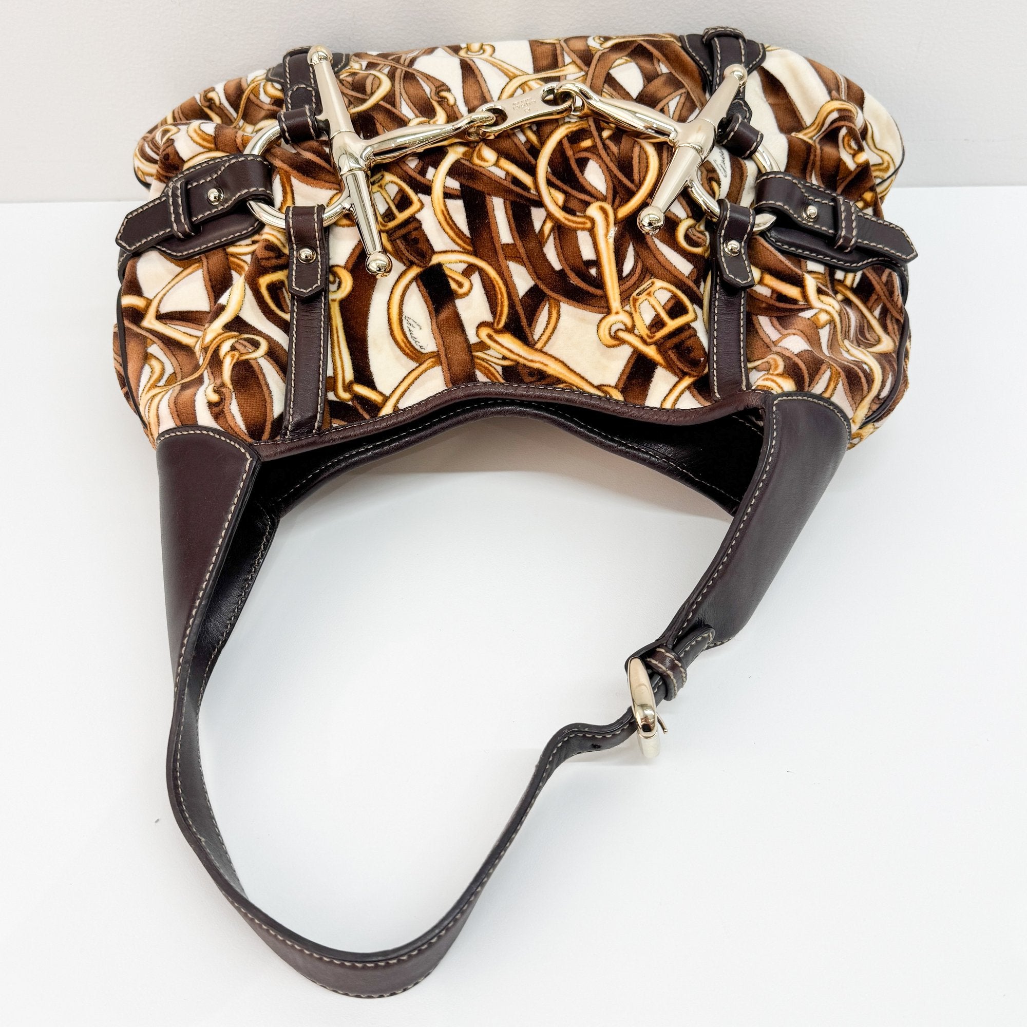 Horsebit Brown Wool Shoulder Bag