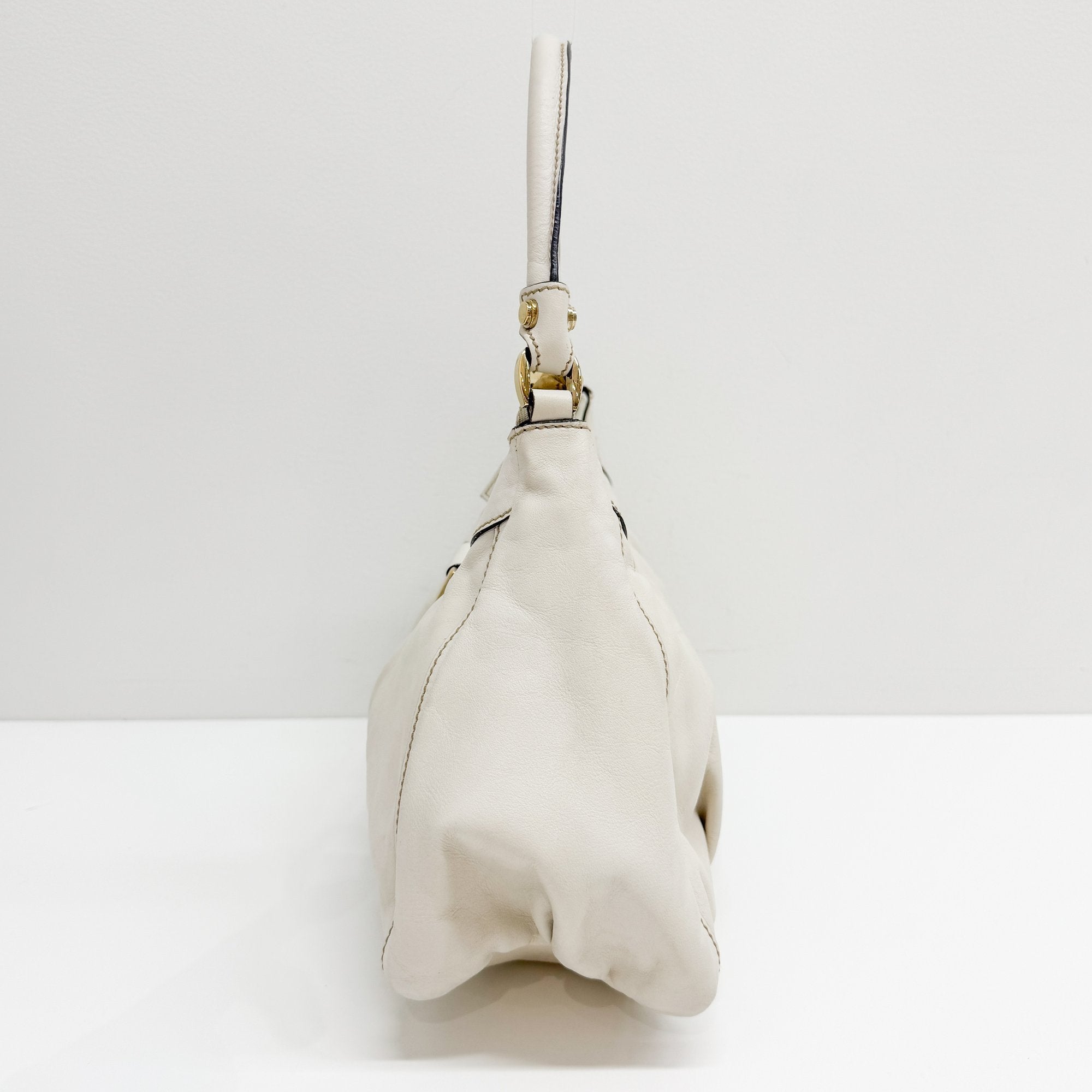 Abbey White Leather Shoulder Bag