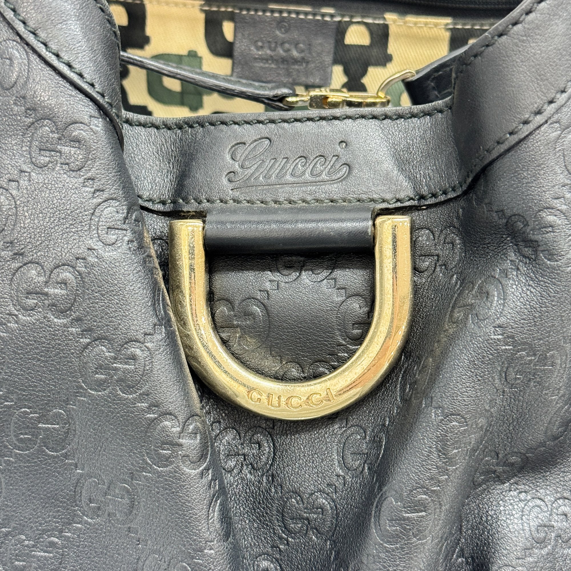 Abbey D-Ring GG Black Leather Shoulder Bag