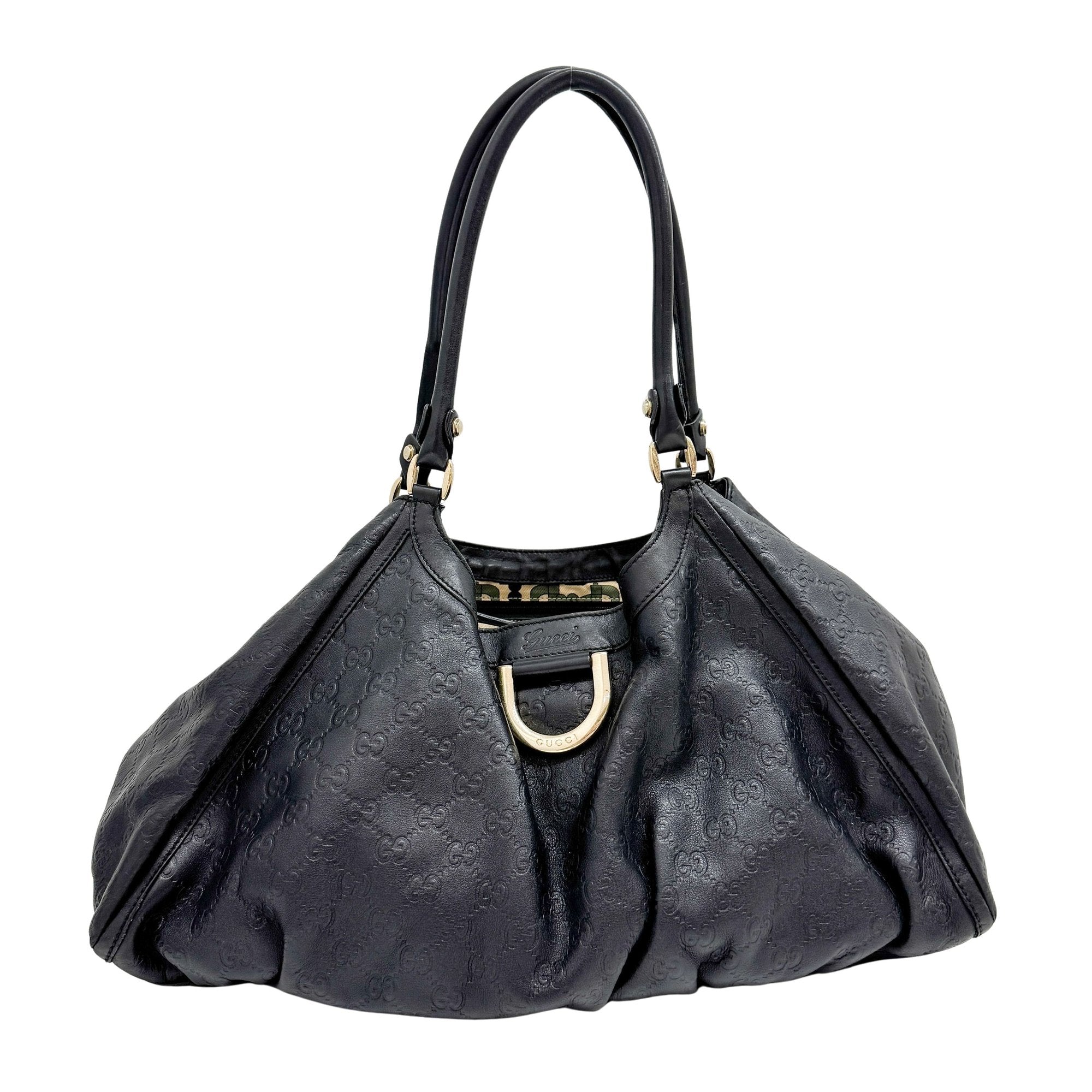 Abbey D-Ring GG Black Leather Shoulder Bag