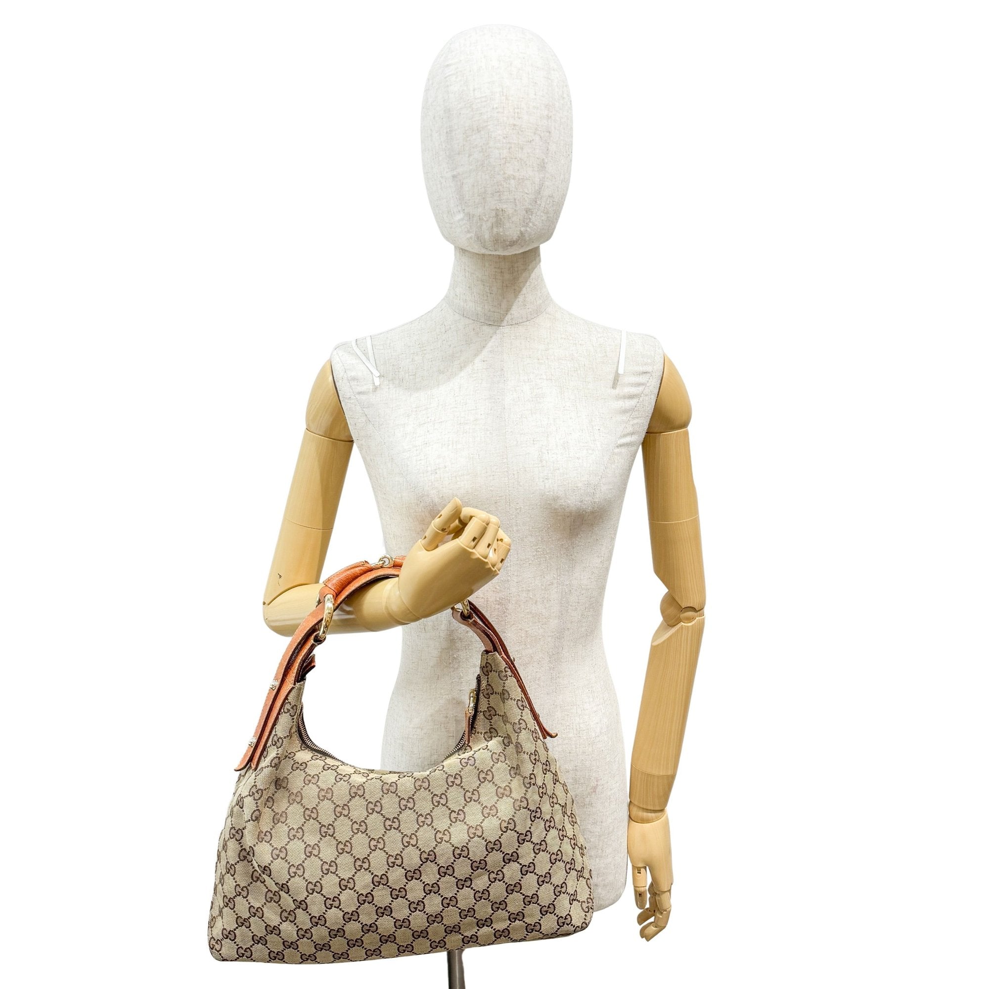 GG Brown Canvas Horsebit Hobo Bag