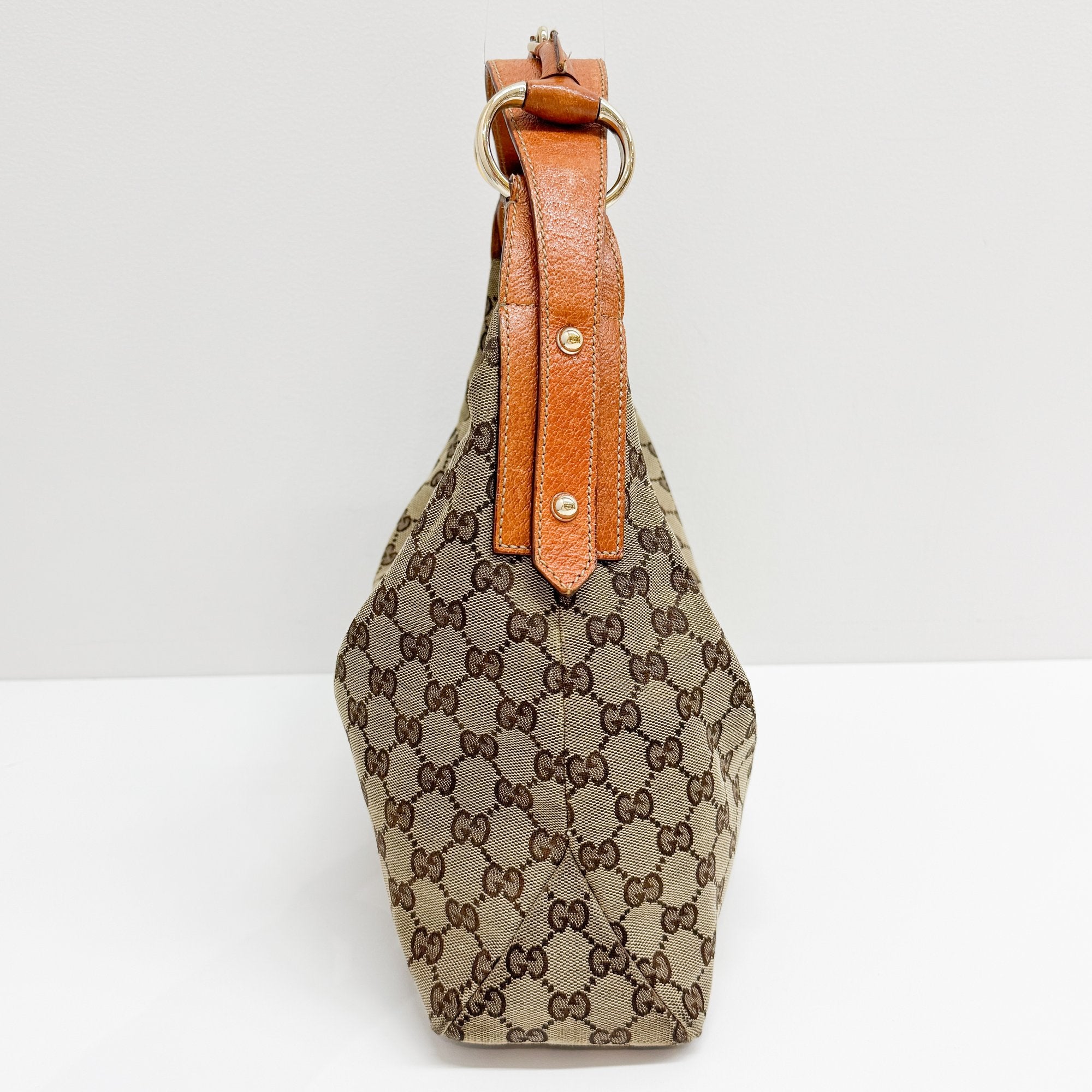 GG Brown Canvas Horsebit Hobo Bag