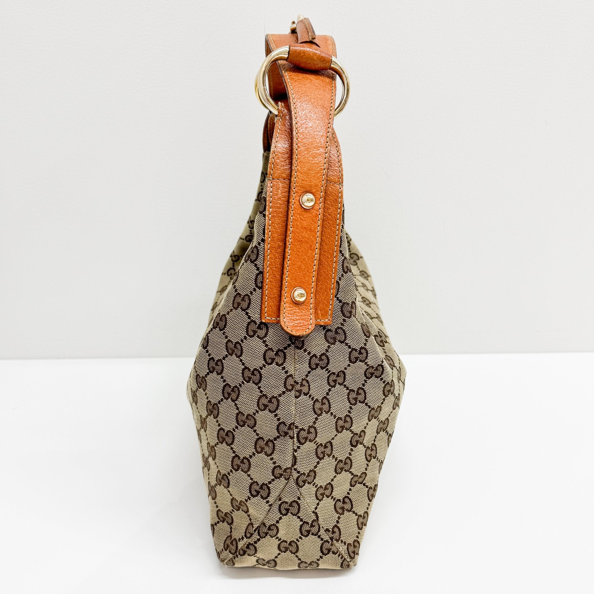 GG Brown Canvas Horsebit Hobo Bag