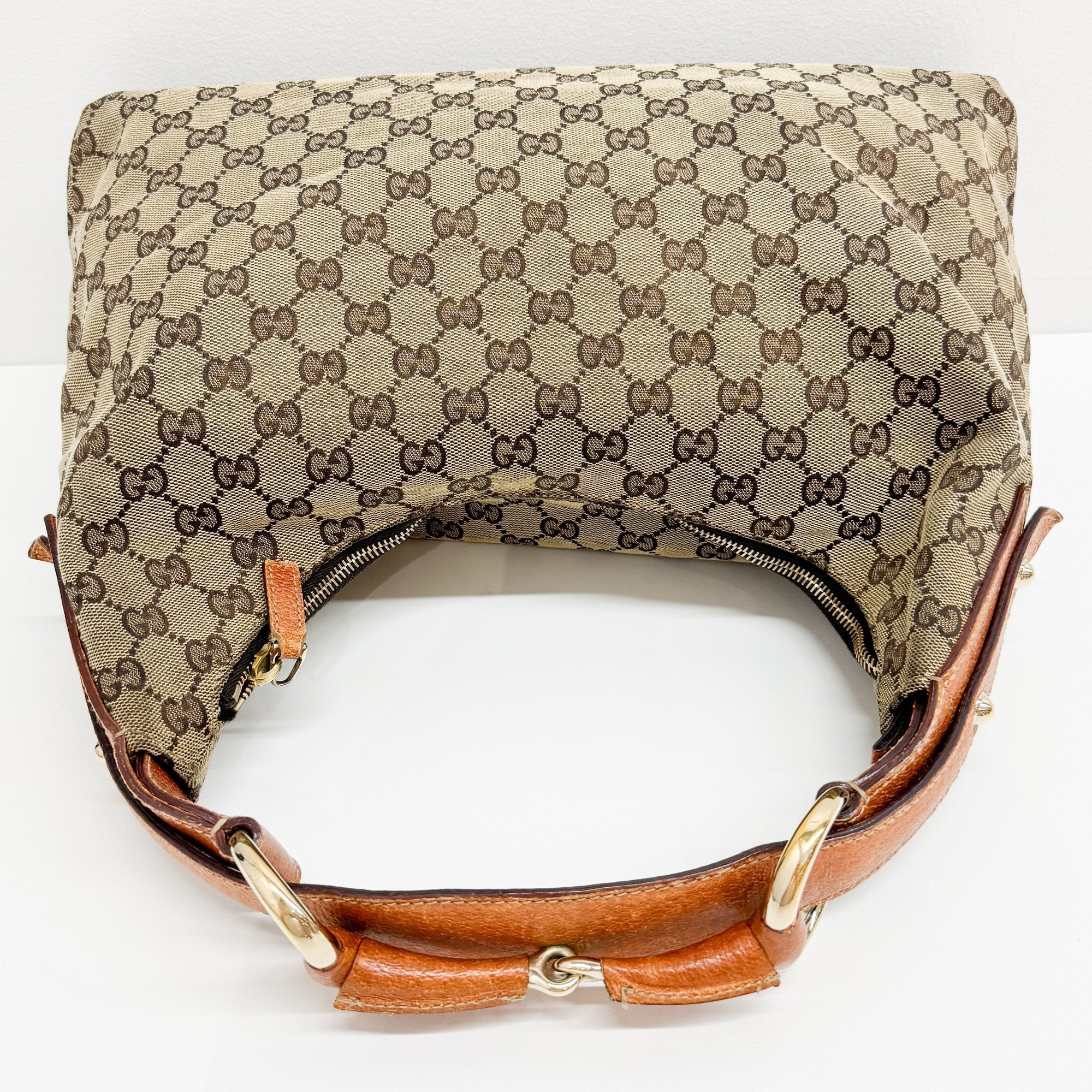 GG Brown Canvas Horsebit Hobo Bag