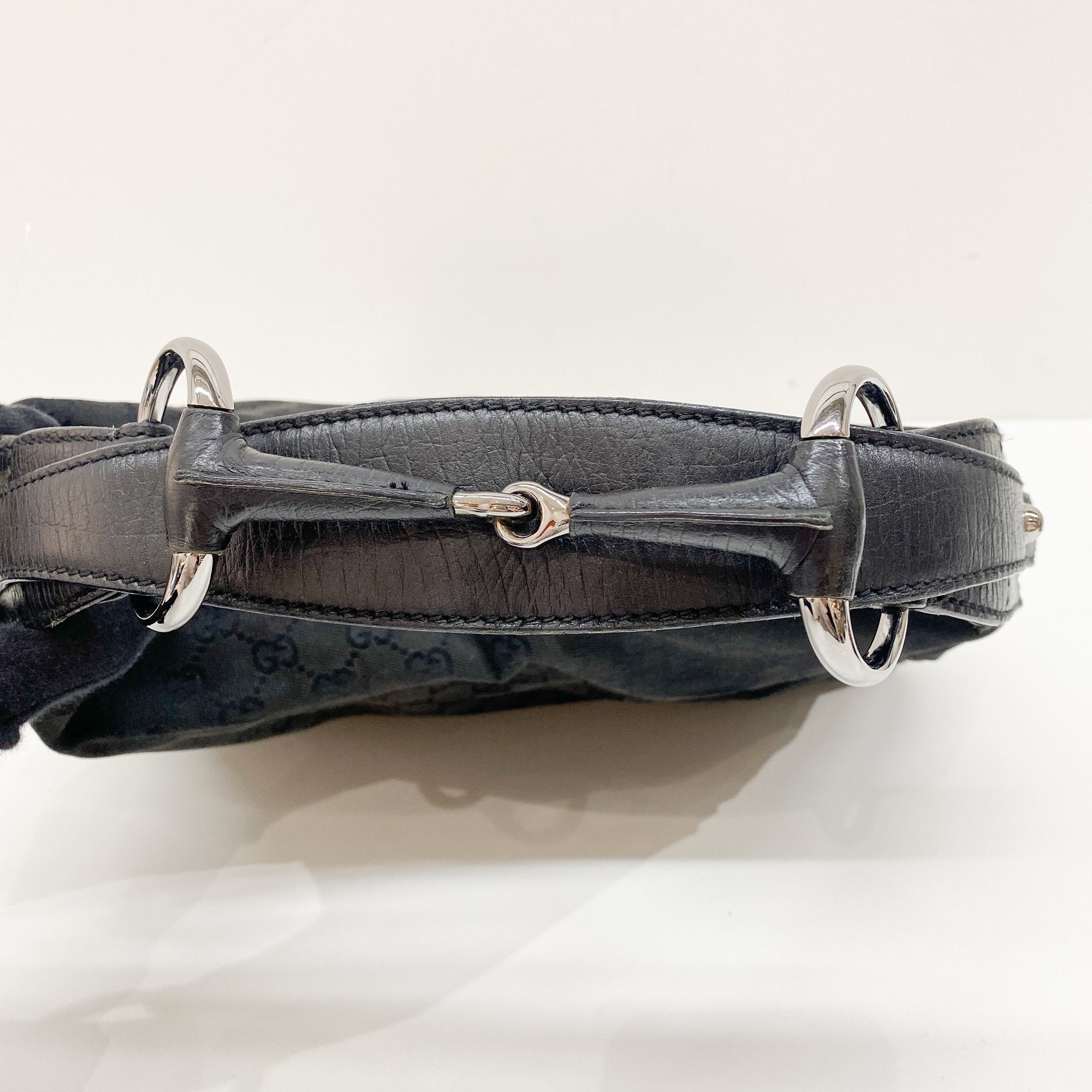 Horsebit Black GG Canvas Cotton Shoulder Bag