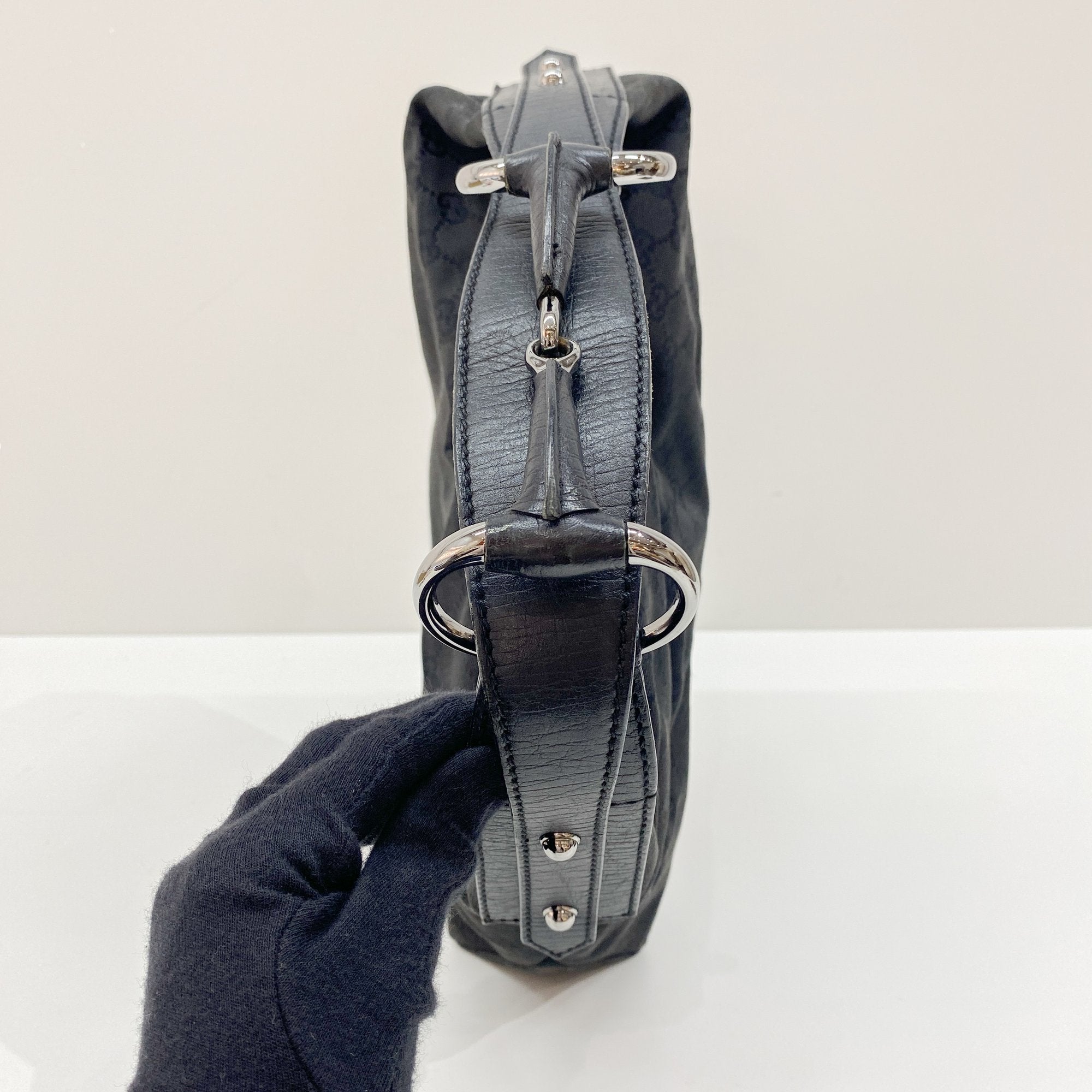 Horsebit Black GG Canvas Cotton Shoulder Bag