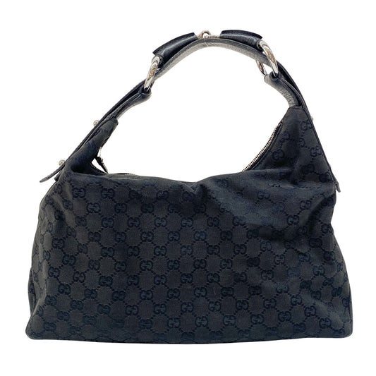 Horsebit Black GG Canvas Cotton Shoulder Bag