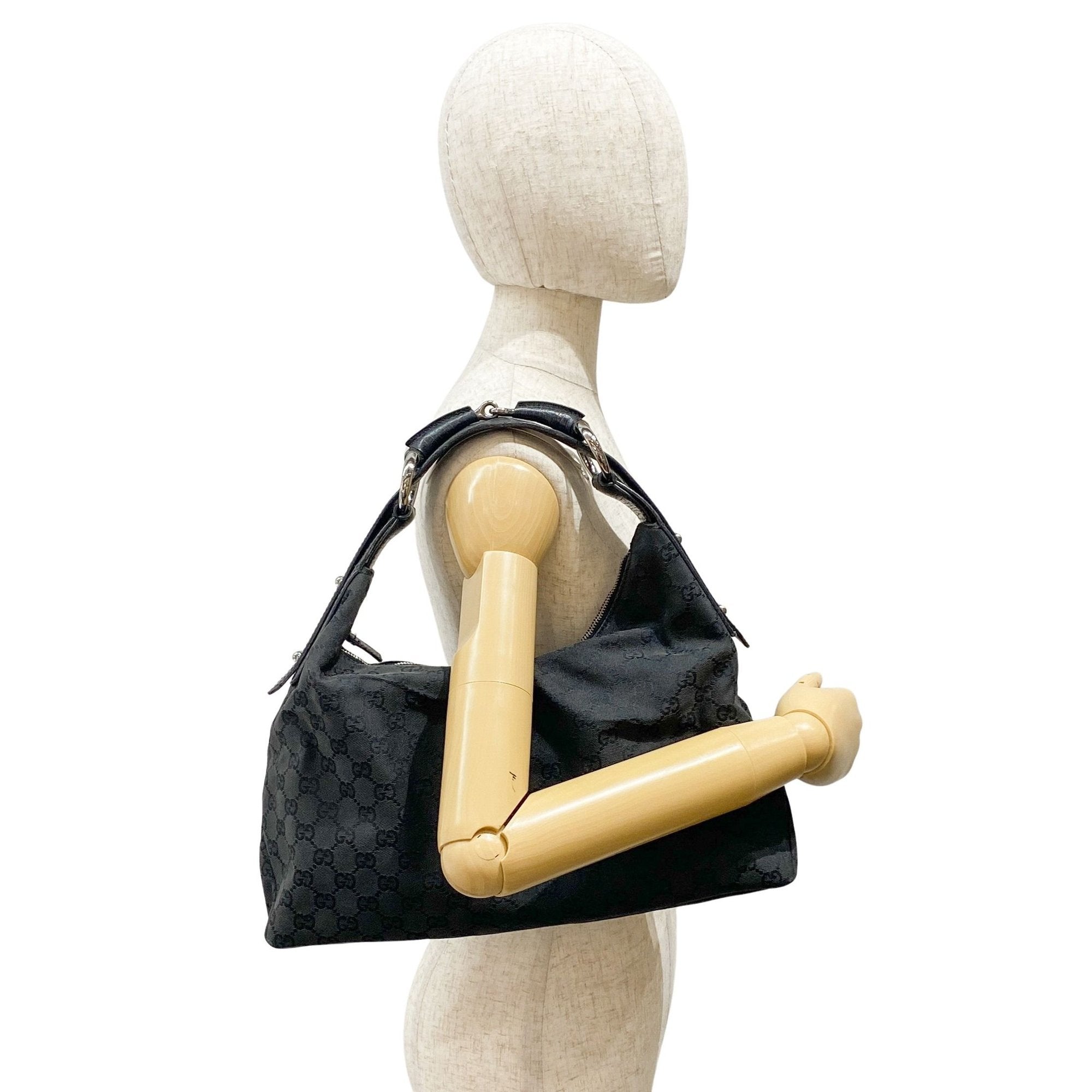 Horsebit Black GG Canvas Cotton Shoulder Bag