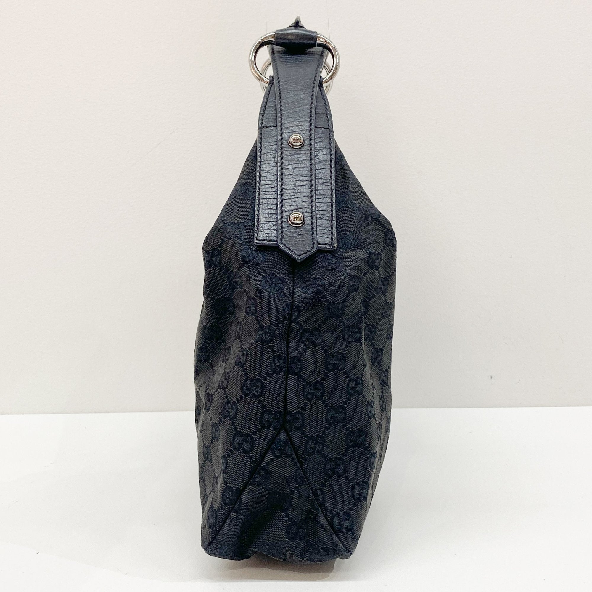 Horsebit Black GG Canvas Cotton Shoulder Bag