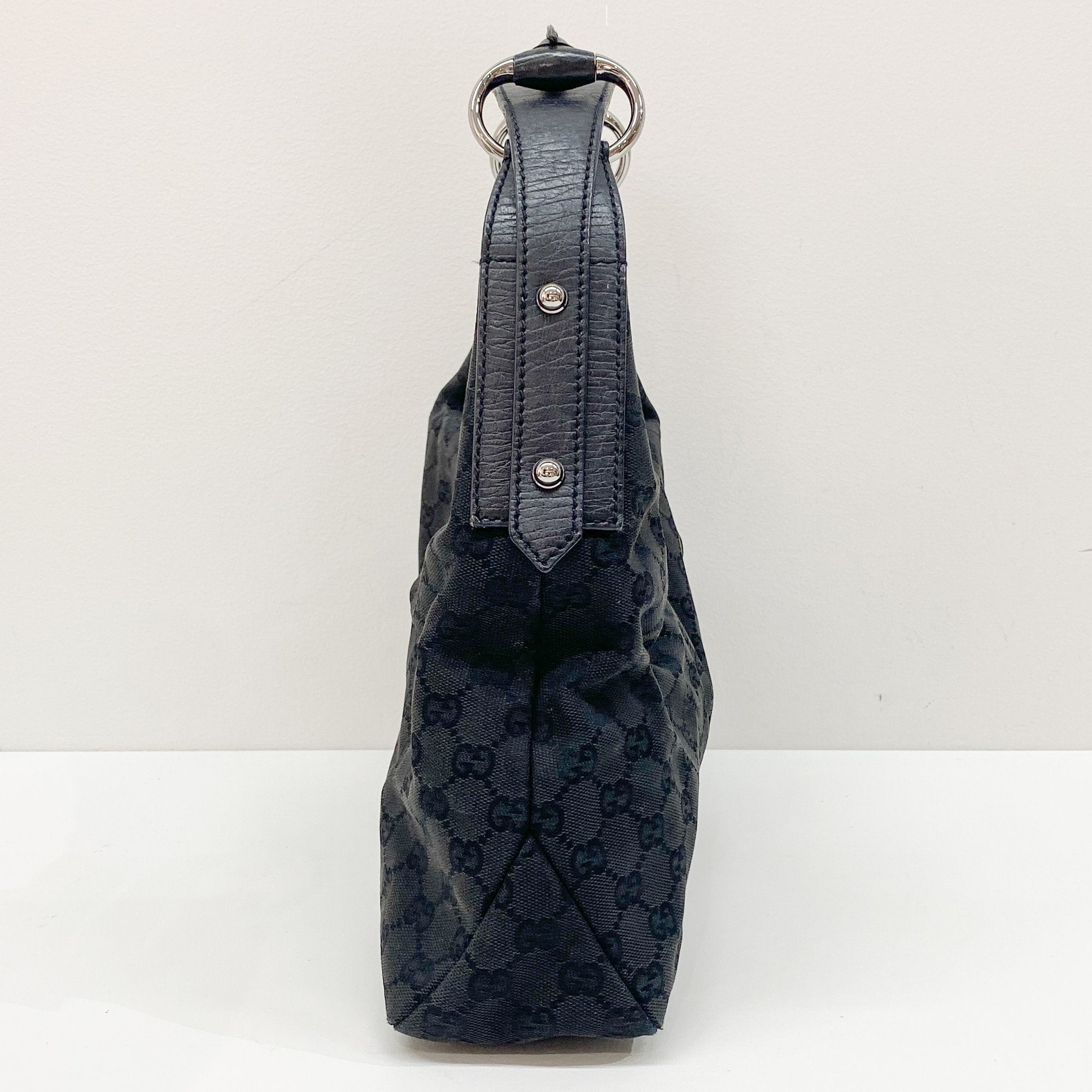 Horsebit Black GG Canvas Cotton Shoulder Bag