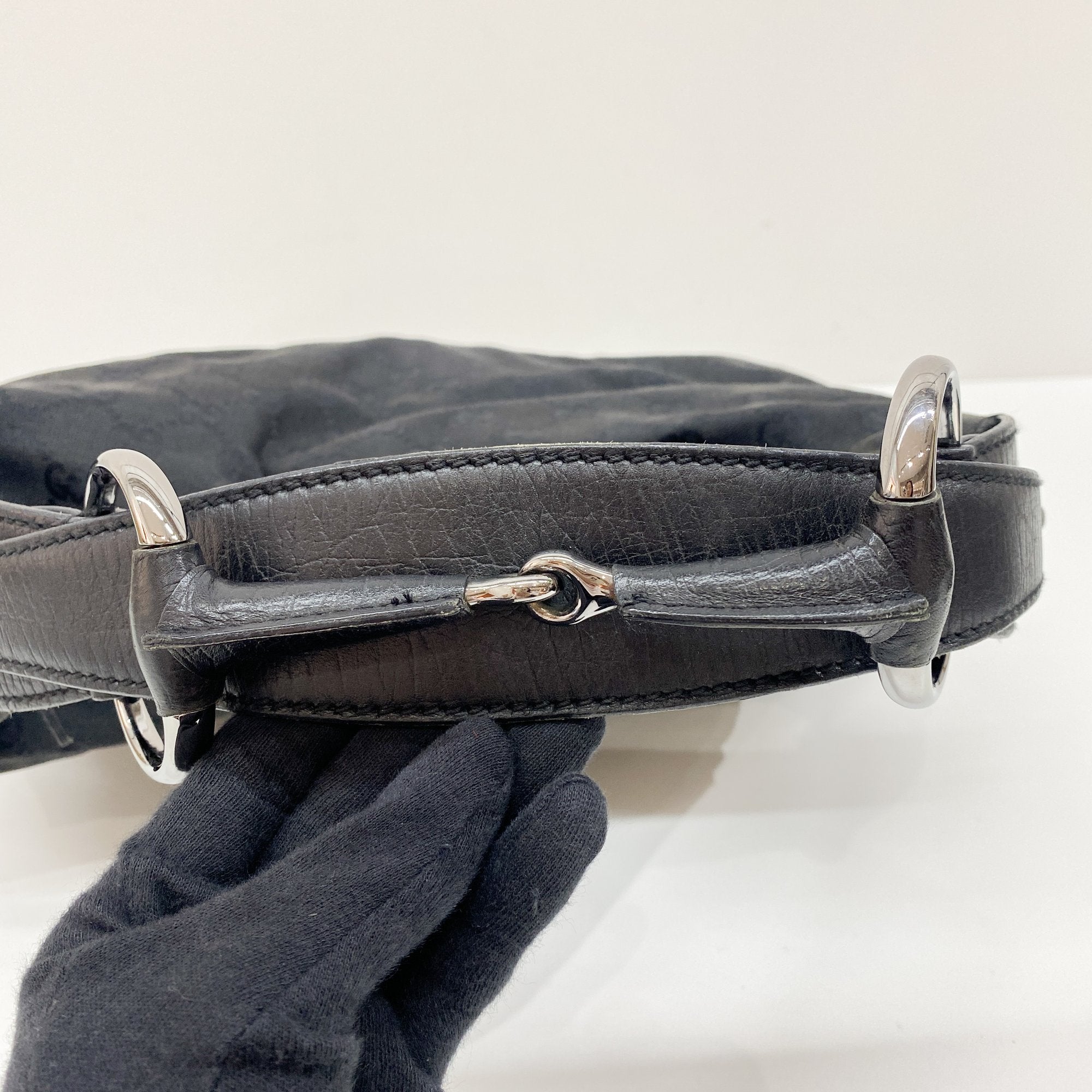 Horsebit Black GG Canvas Cotton Shoulder Bag