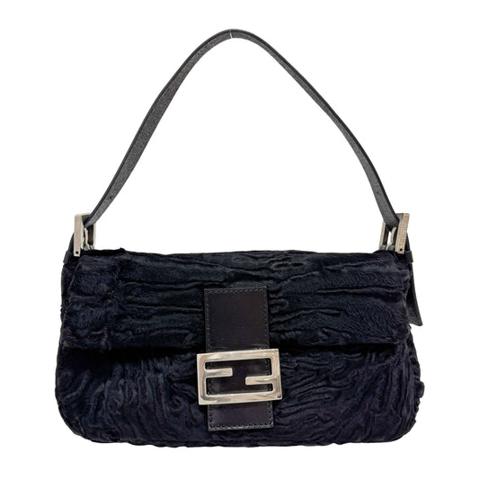 Baguette Black Velvet Shoulder Bag