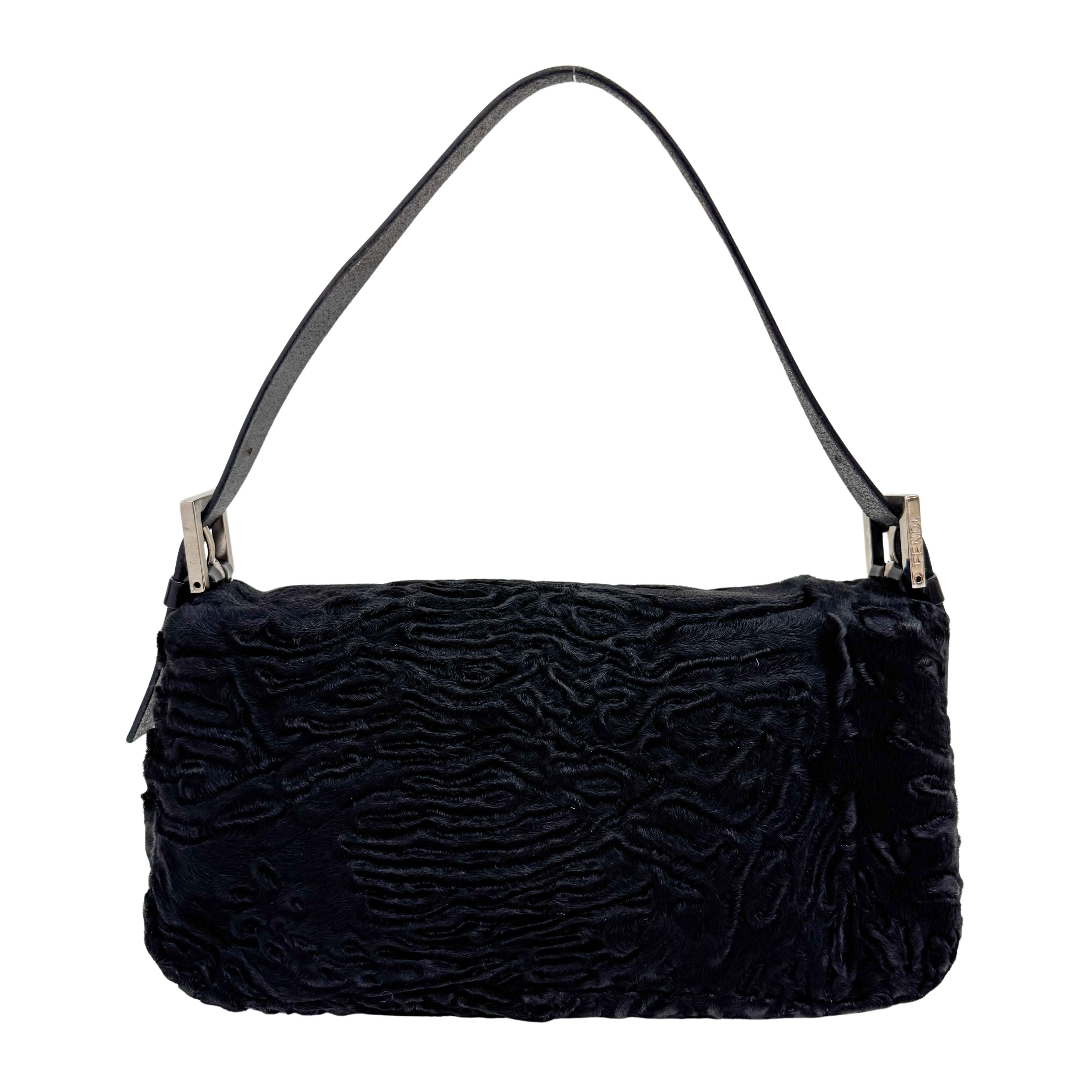 Baguette Black Velvet Shoulder Bag