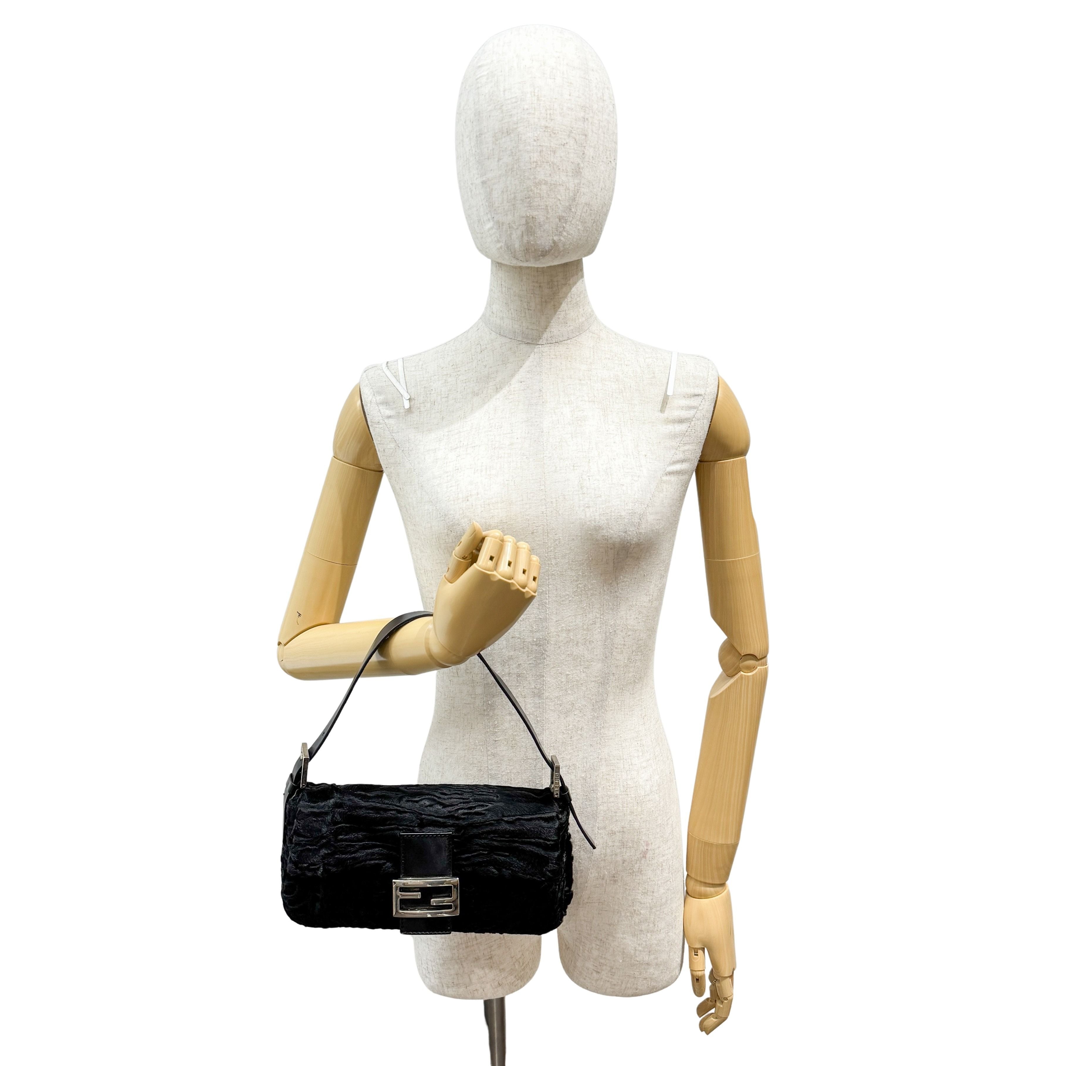 Baguette Black Velvet Shoulder Bag