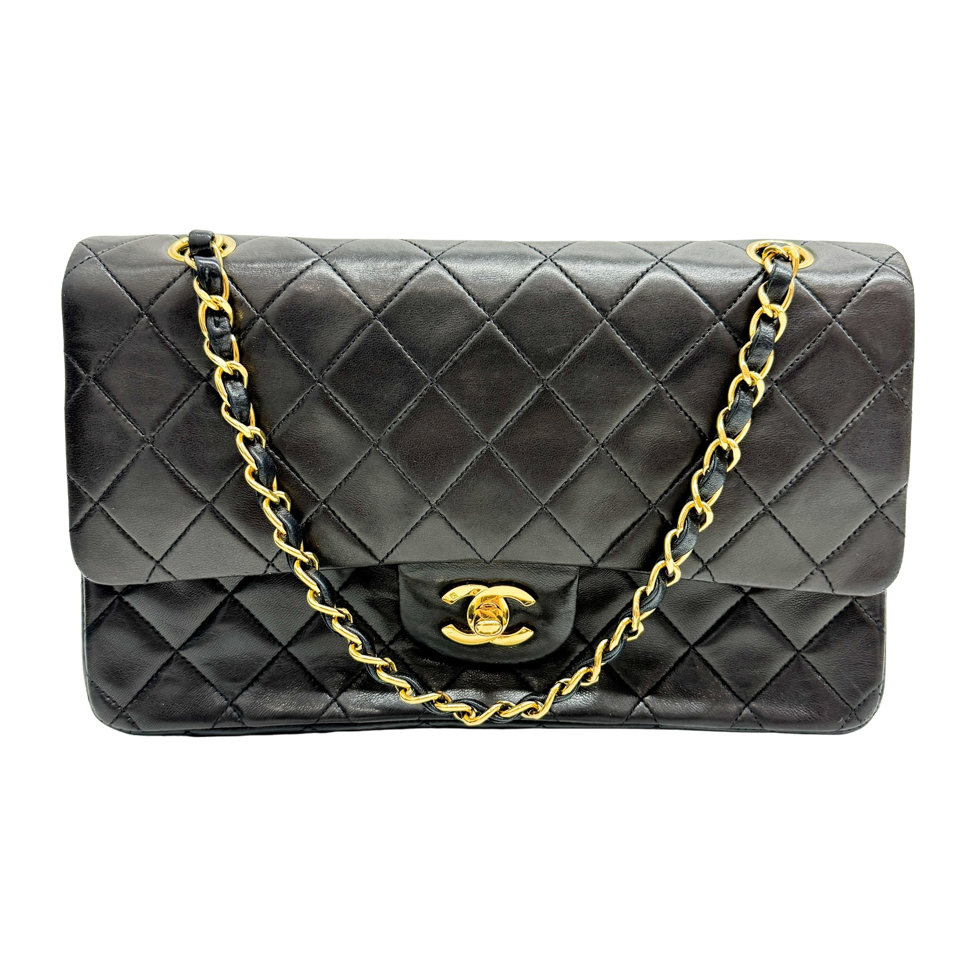 Timeless Double Flap Black Leather Shoulder Bag