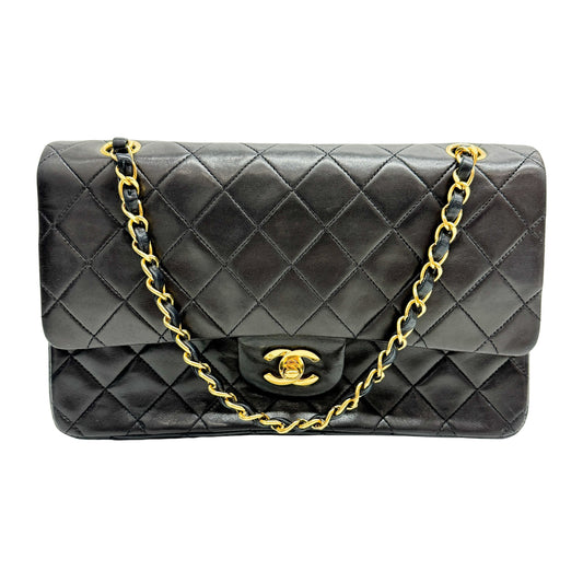 Timeless Double Flap Black Leather Shoulder Bag