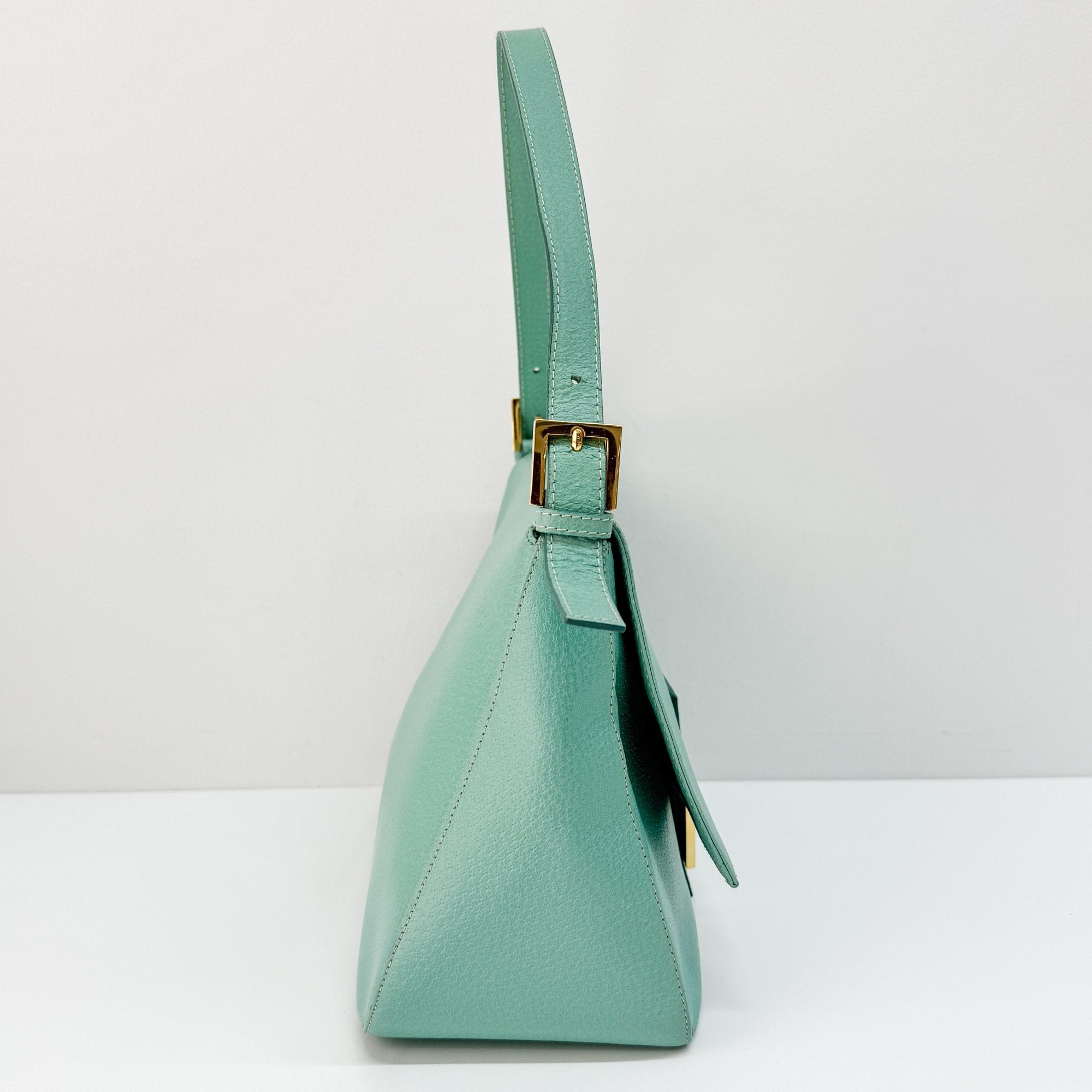 Mamma Baguette Green Leather Shoulder Bag