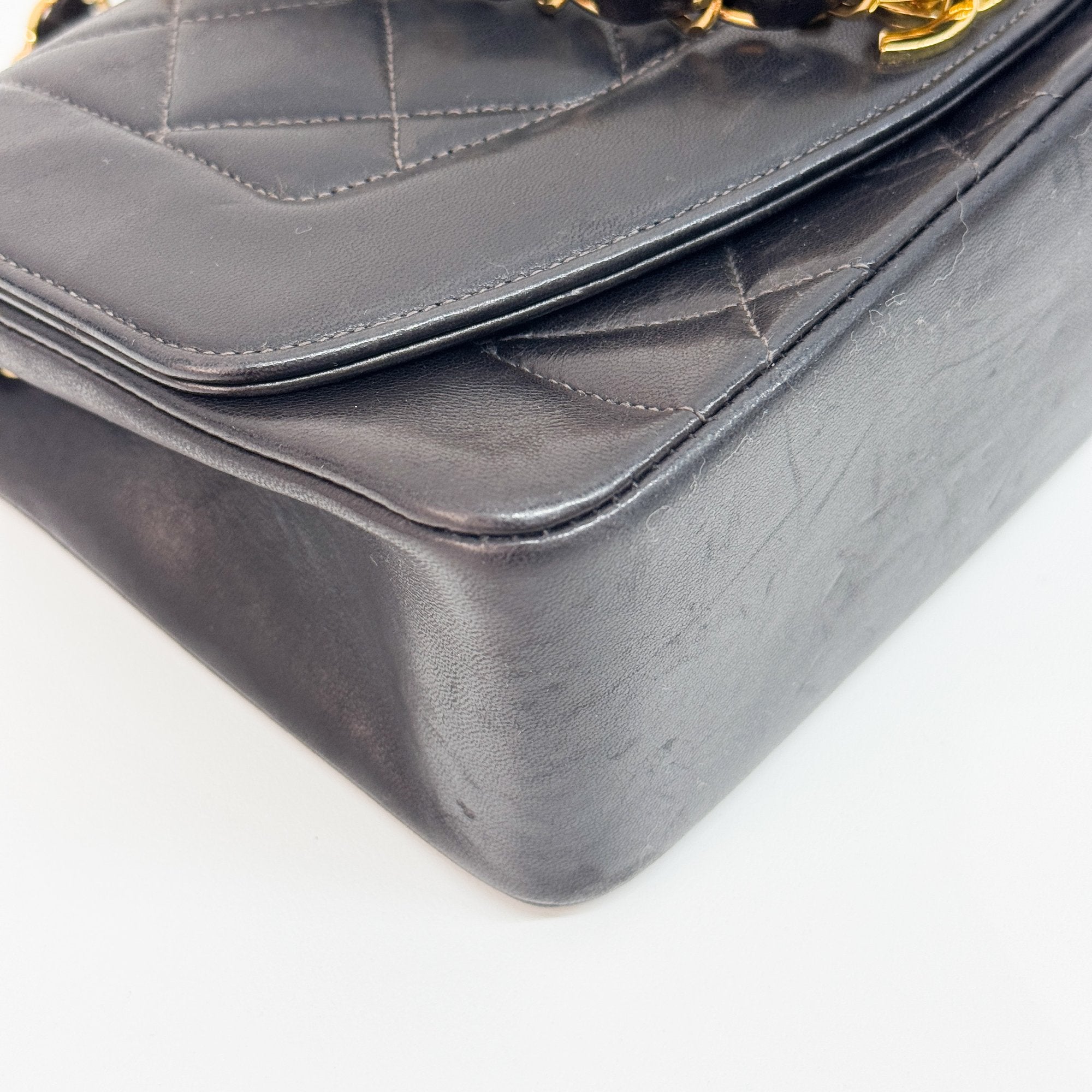 Diana Black Lambskin Leather Shoulder Bag