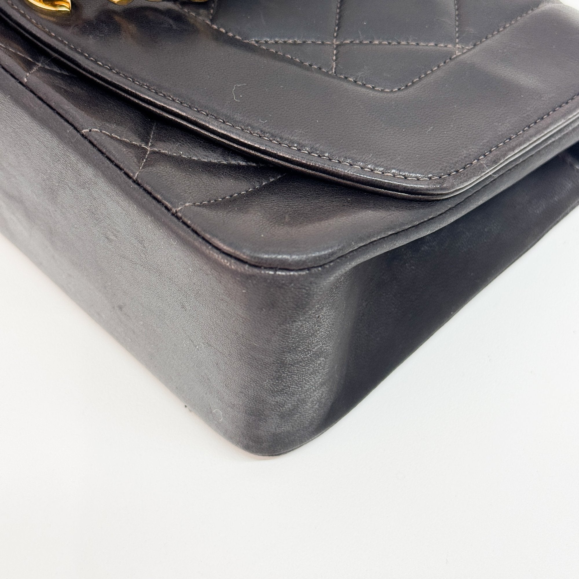 Diana Black Lambskin Leather Shoulder Bag