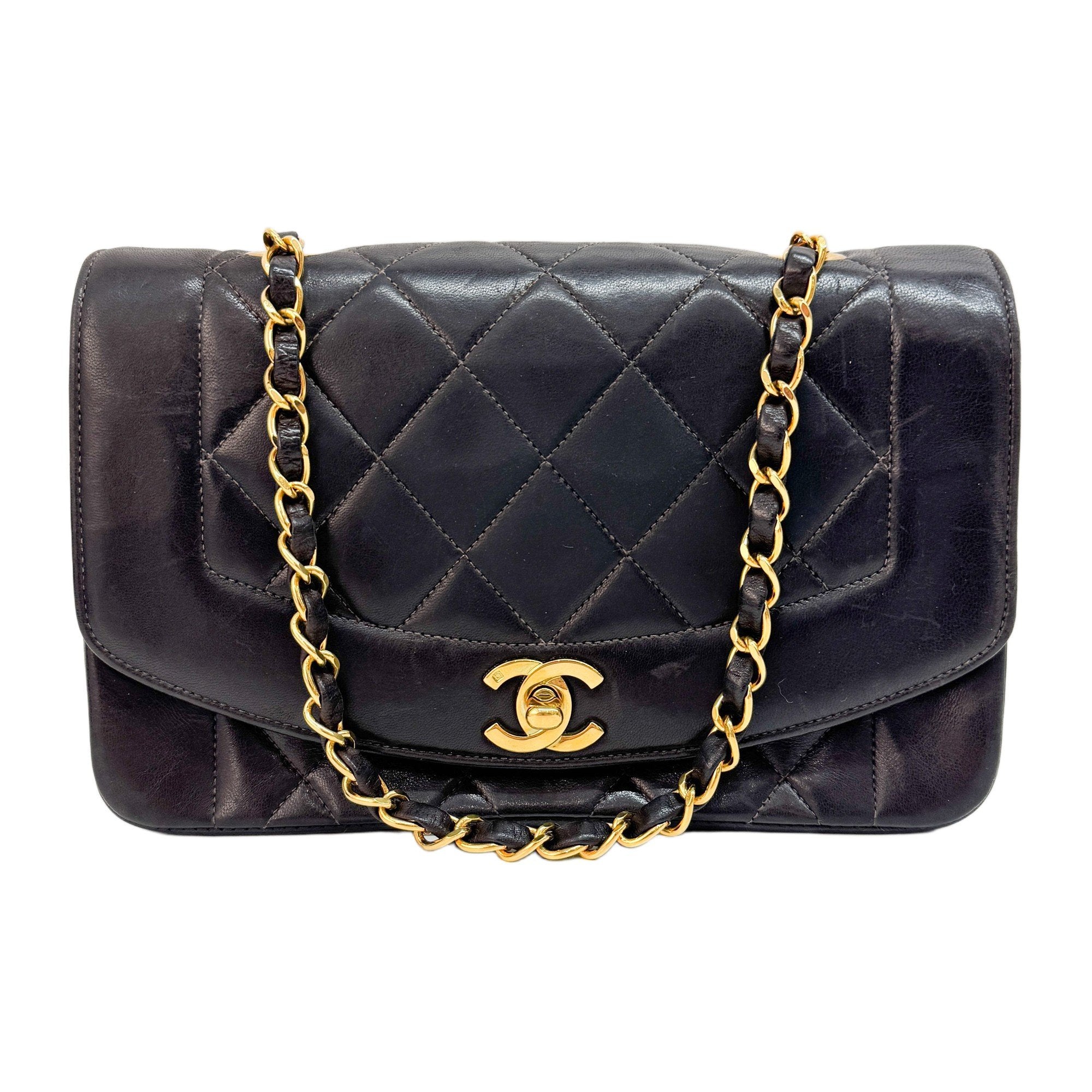 Diana Black Lambskin Leather Shoulder Bag