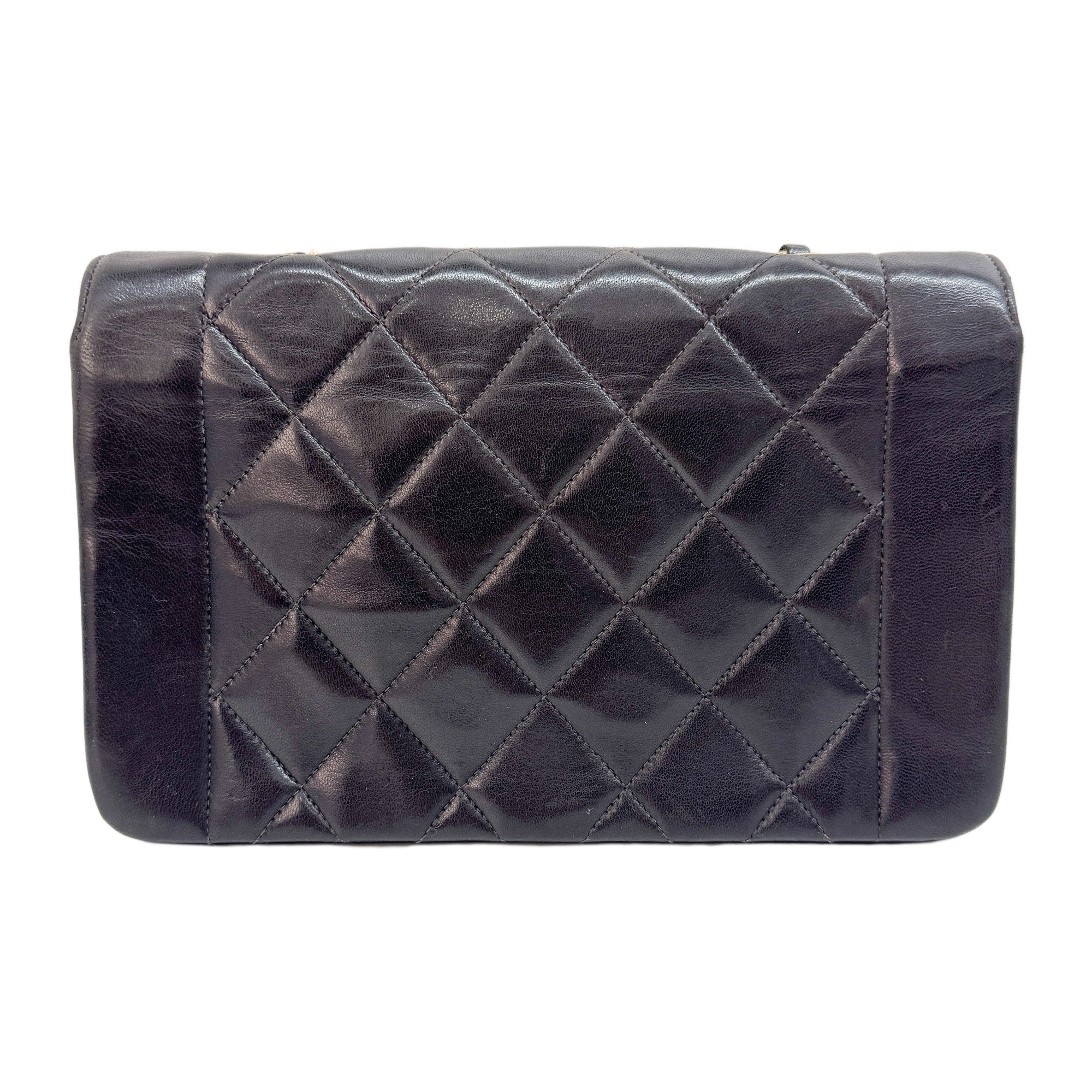 Diana Black Lambskin Leather Shoulder Bag