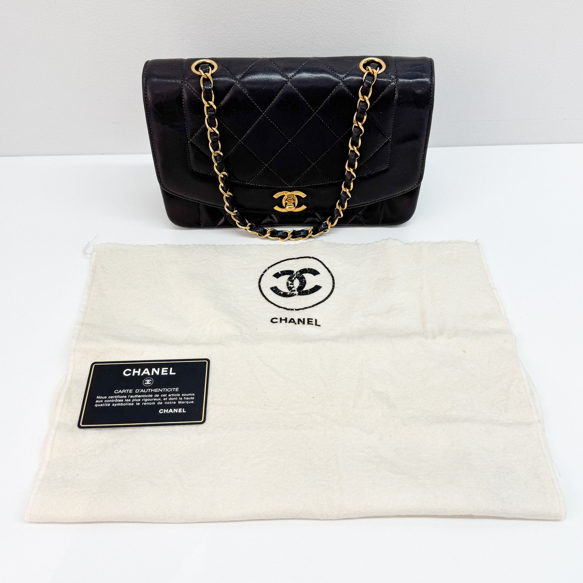 Diana Black Lambskin Leather Shoulder Bag