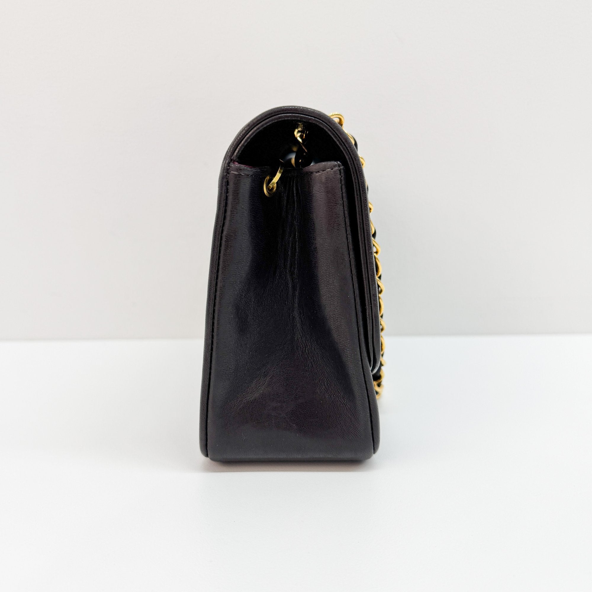 Diana Black Lambskin Leather Shoulder Bag