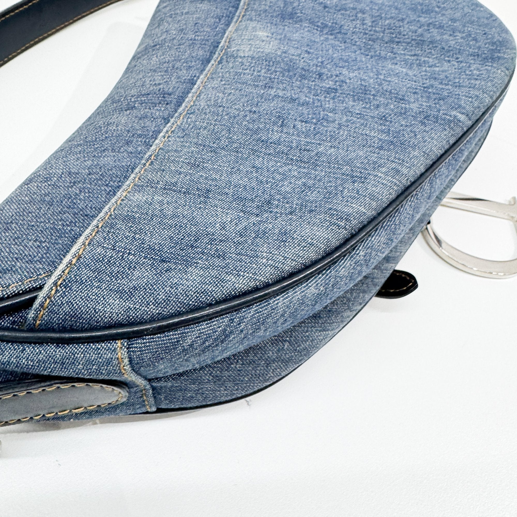 Saddle Blue Floral Print Rhinestone Denim Shoulder Bag