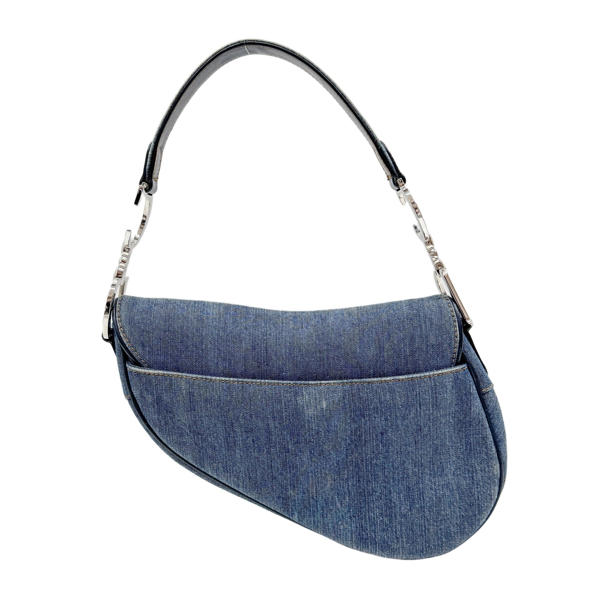 Saddle Blue Floral Print Rhinestone Denim Shoulder Bag