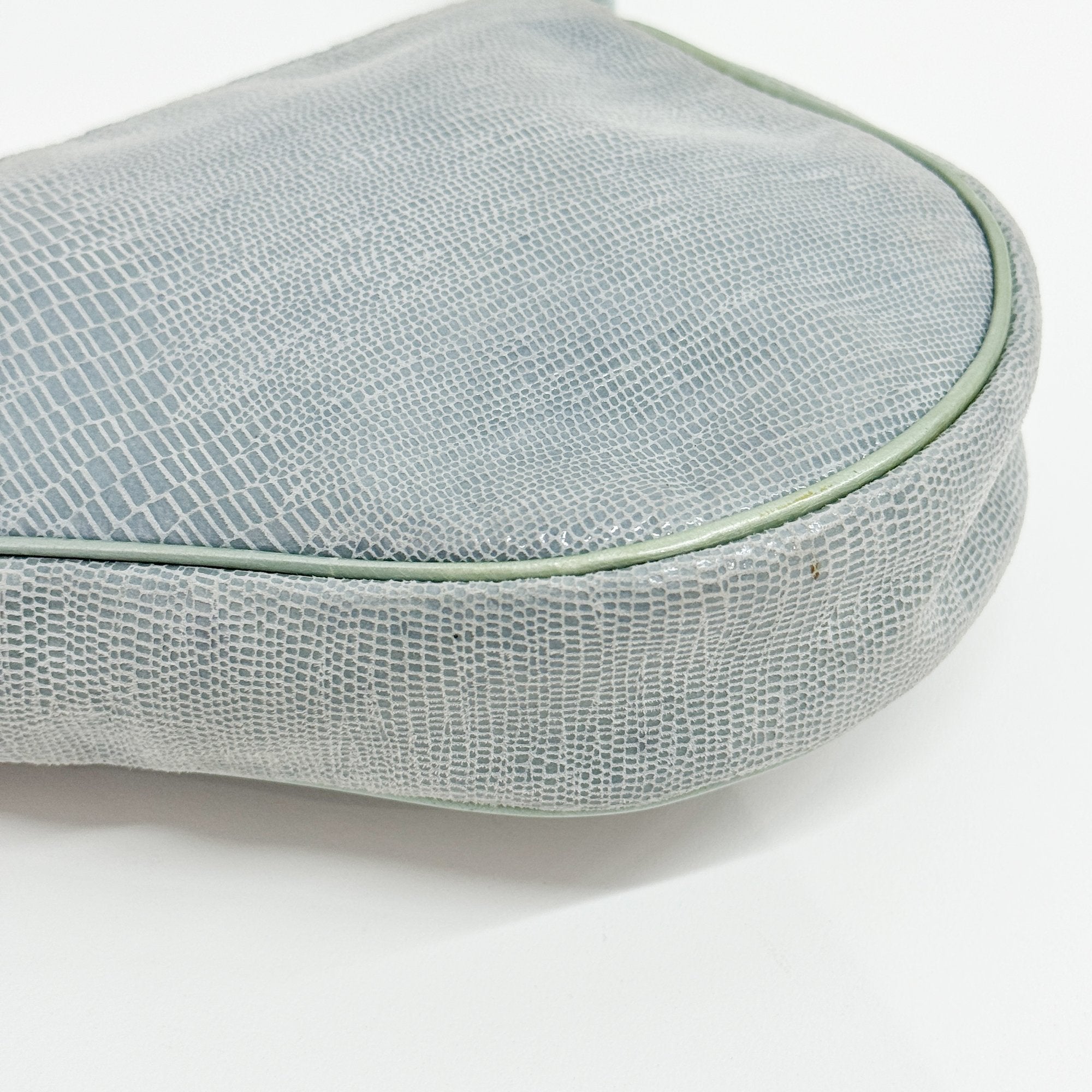 Saddle Blue Snake Print Leather Shoulder Bag