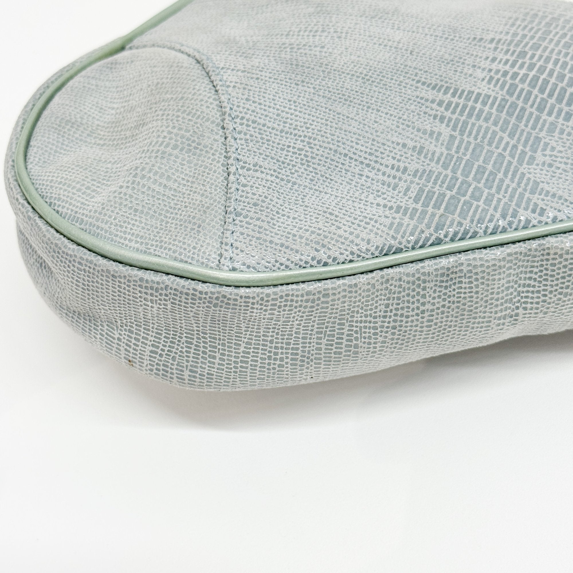 Saddle Blue Snake Print Leather Shoulder Bag