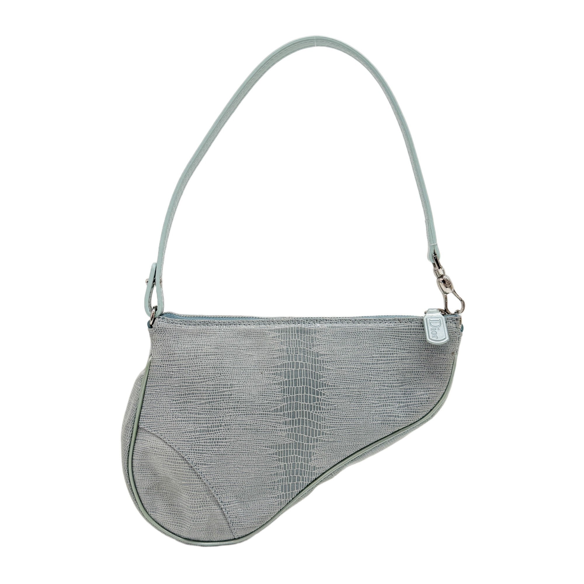 Saddle Blue Snake Print Leather Shoulder Bag