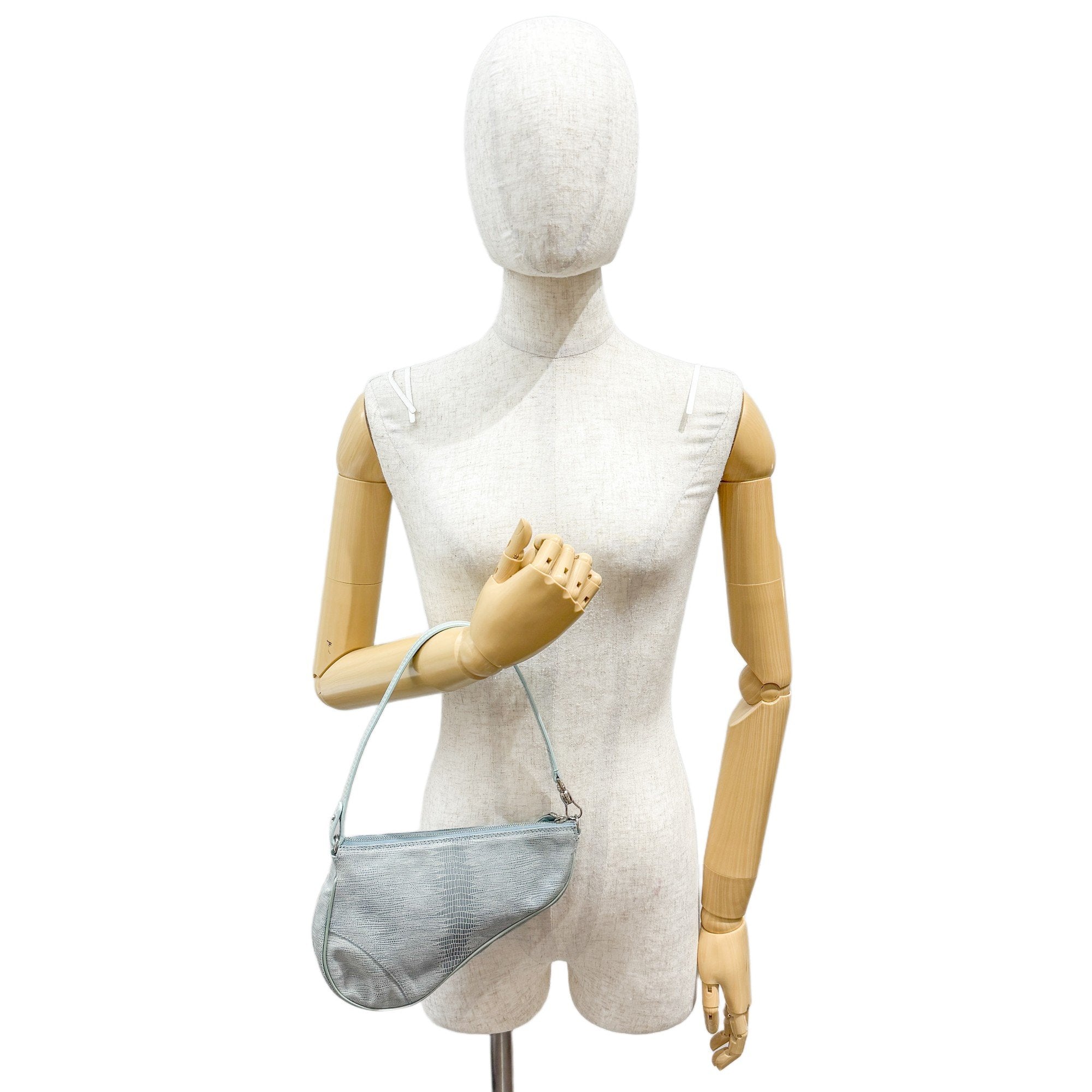 Saddle Blue Snake Print Leather Shoulder Bag