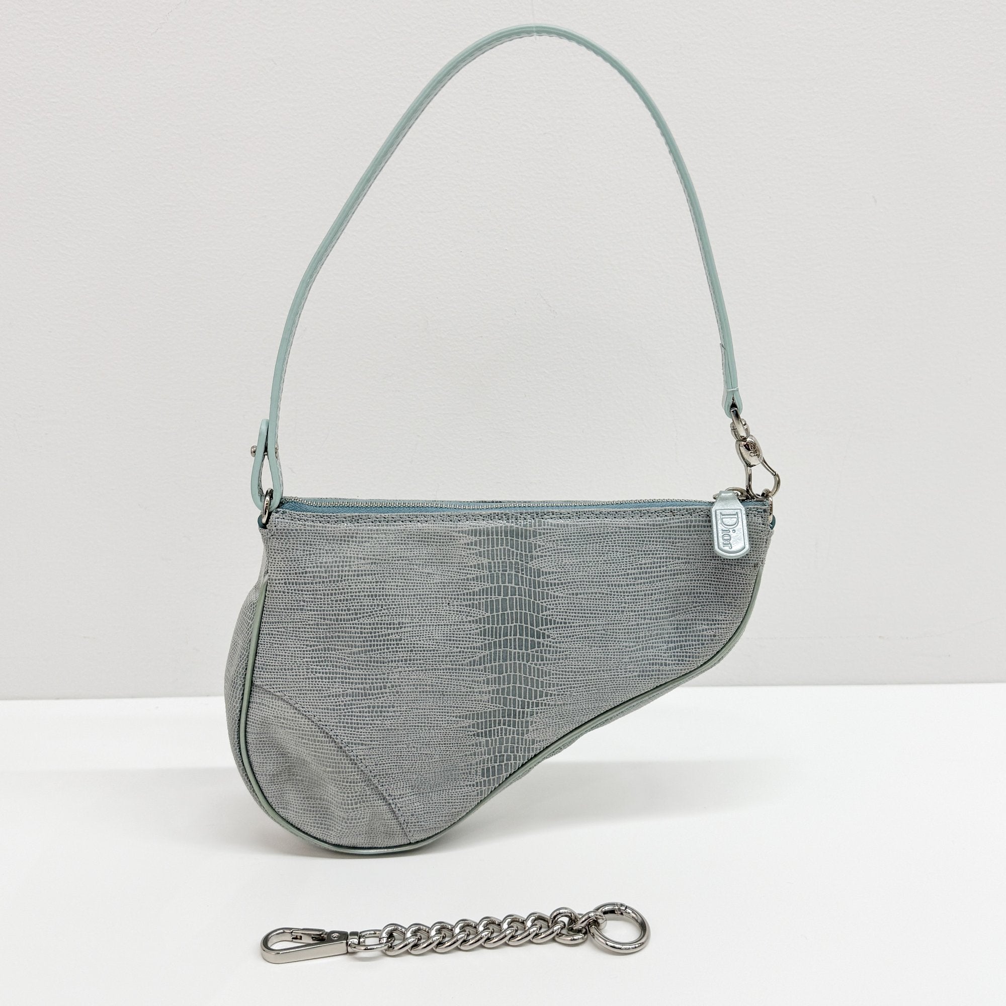 Saddle Blue Snake Print Leather Shoulder Bag