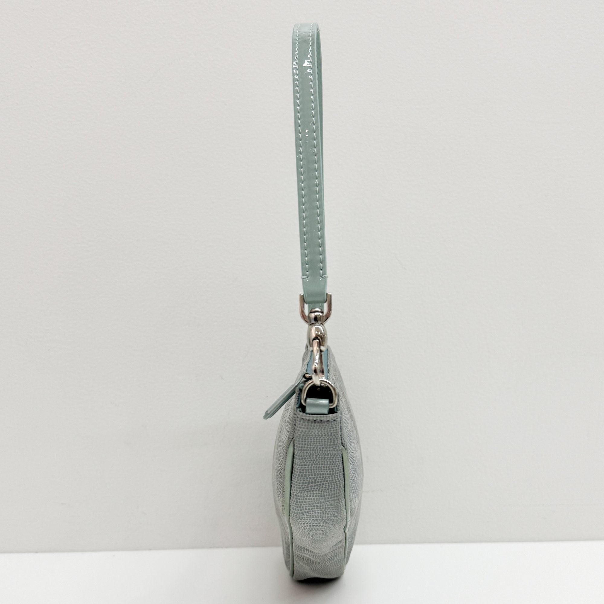 Saddle Blue Snake Print Leather Shoulder Bag