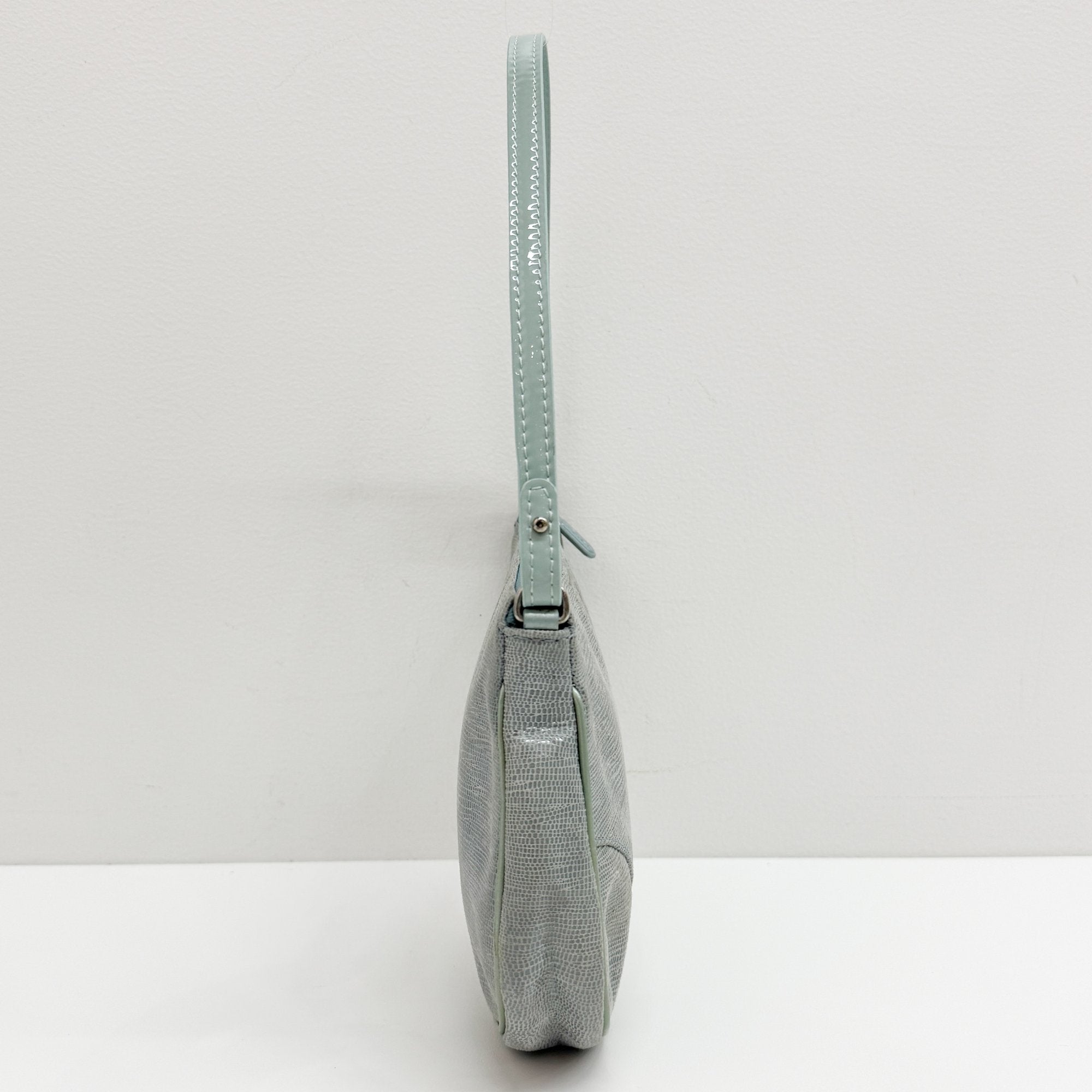 Saddle Blue Snake Print Leather Shoulder Bag