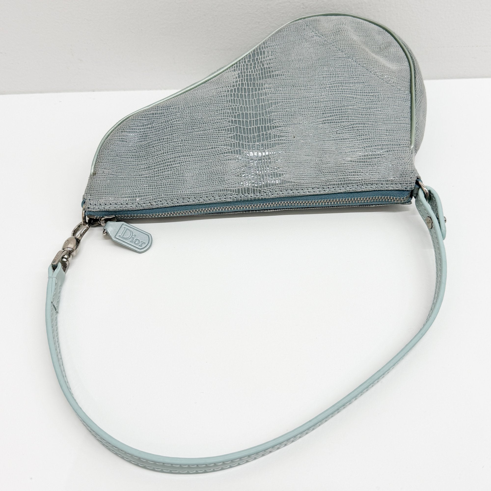 Saddle Blue Snake Print Leather Shoulder Bag