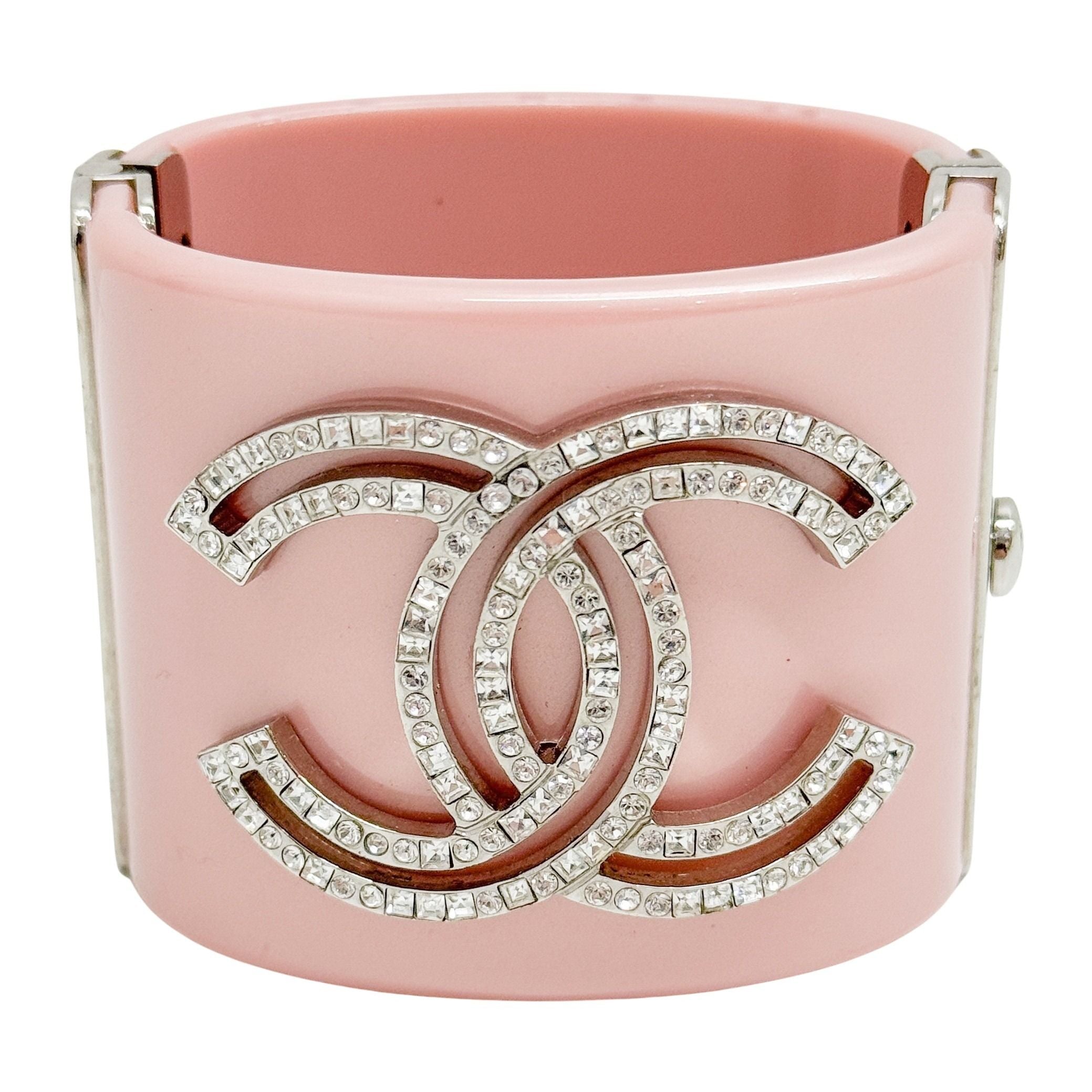 Manschette Silver Rhinestone Logo Pink Plastic Bracelet