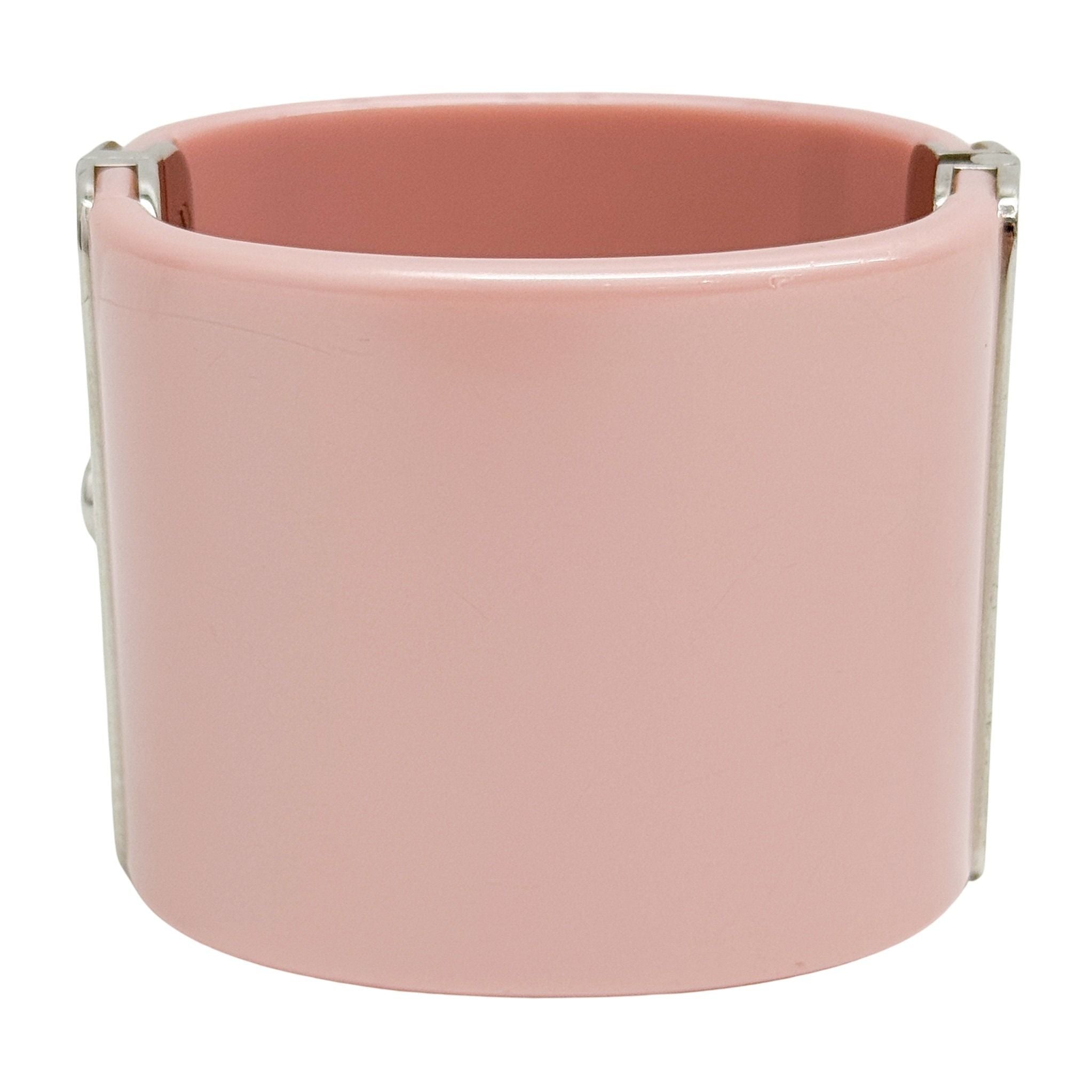 Manschette Silver Rhinestone Logo Pink Plastic Bracelet
