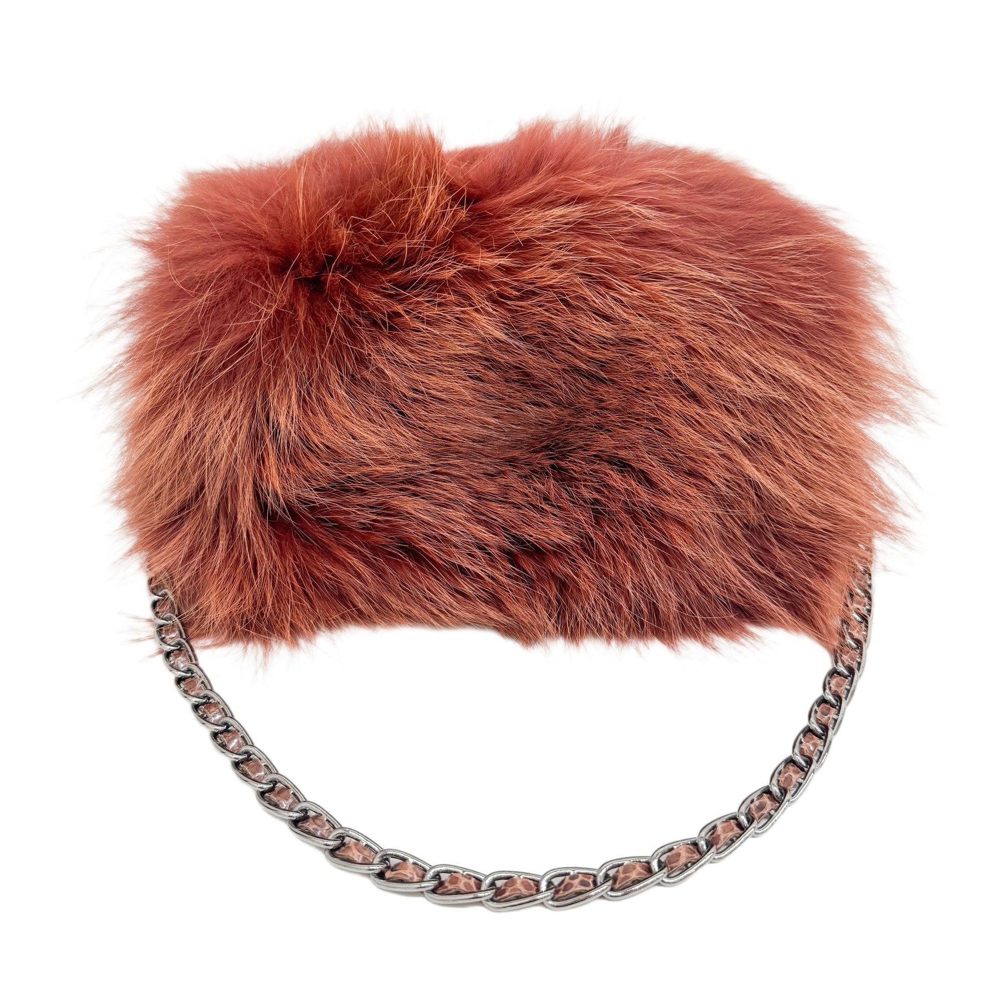 Orange Fox Fur Shoulder Bag