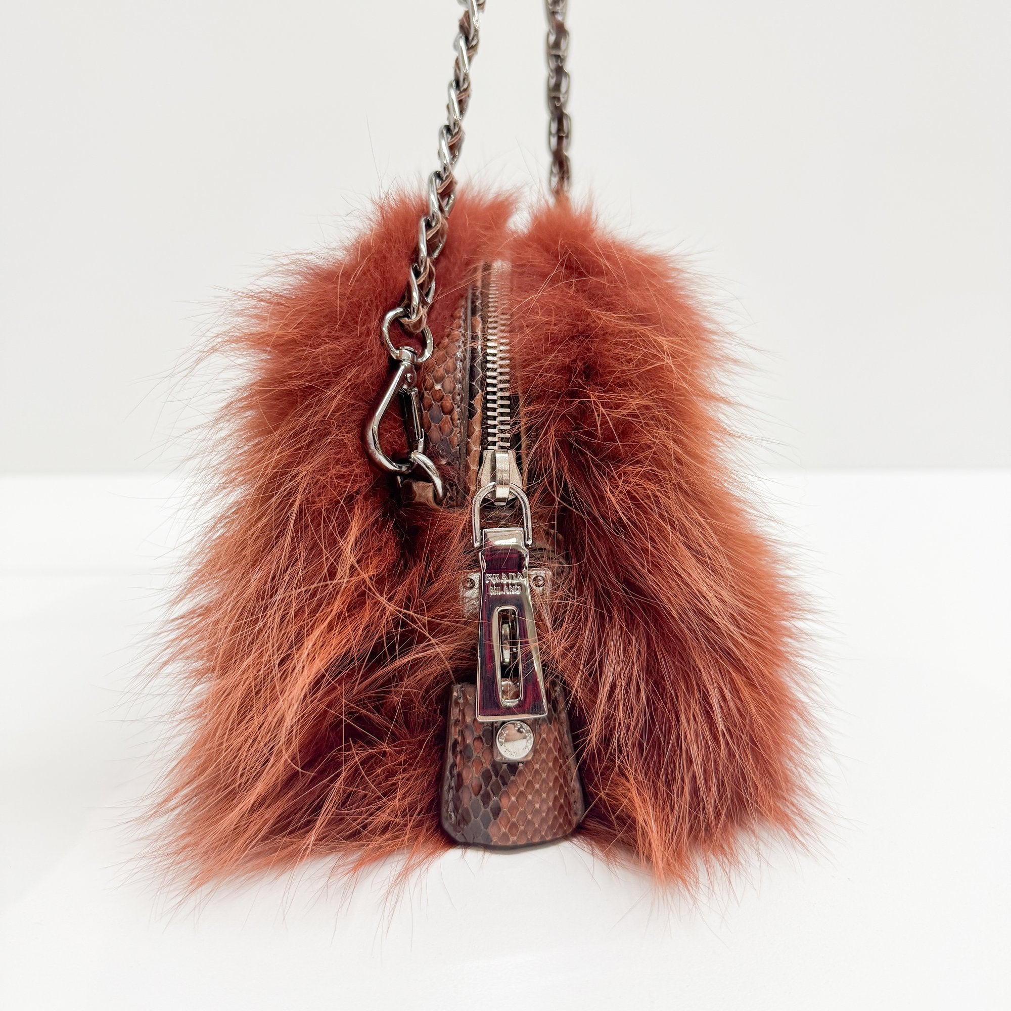 Orange Fox Fur Shoulder Bag