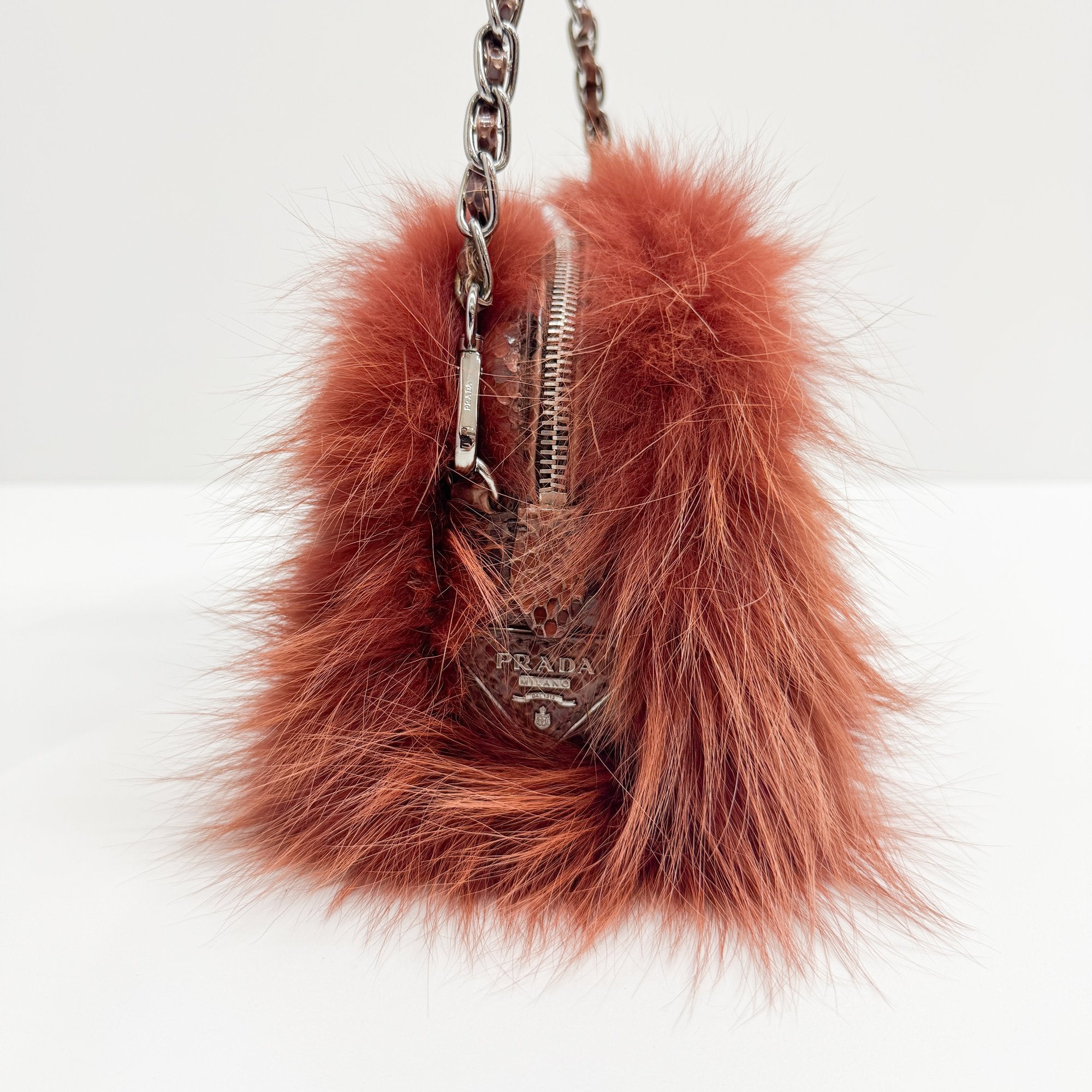 Orange Fox Fur Shoulder Bag