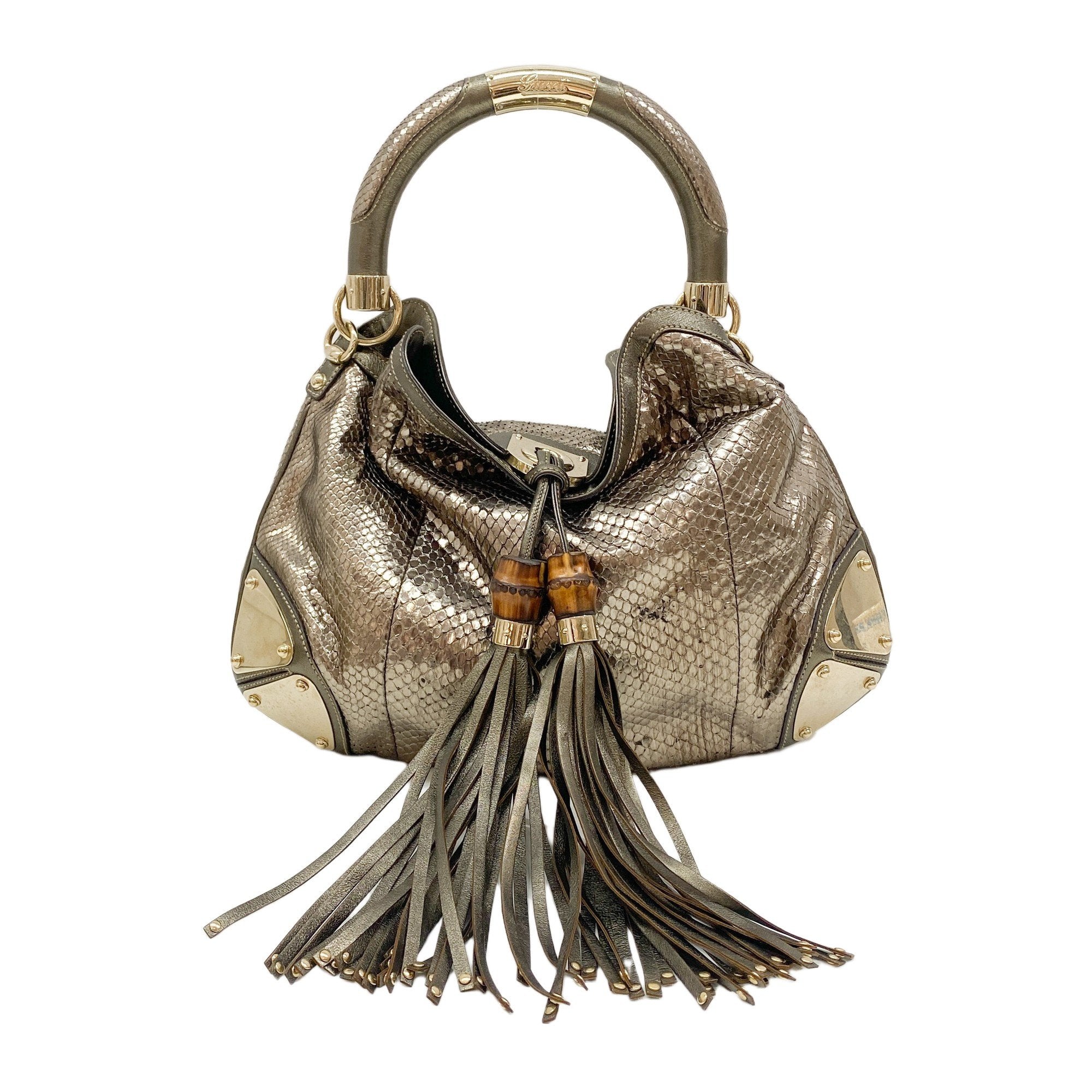 Indy Metallic Python Embossed Leather Hobo Bag