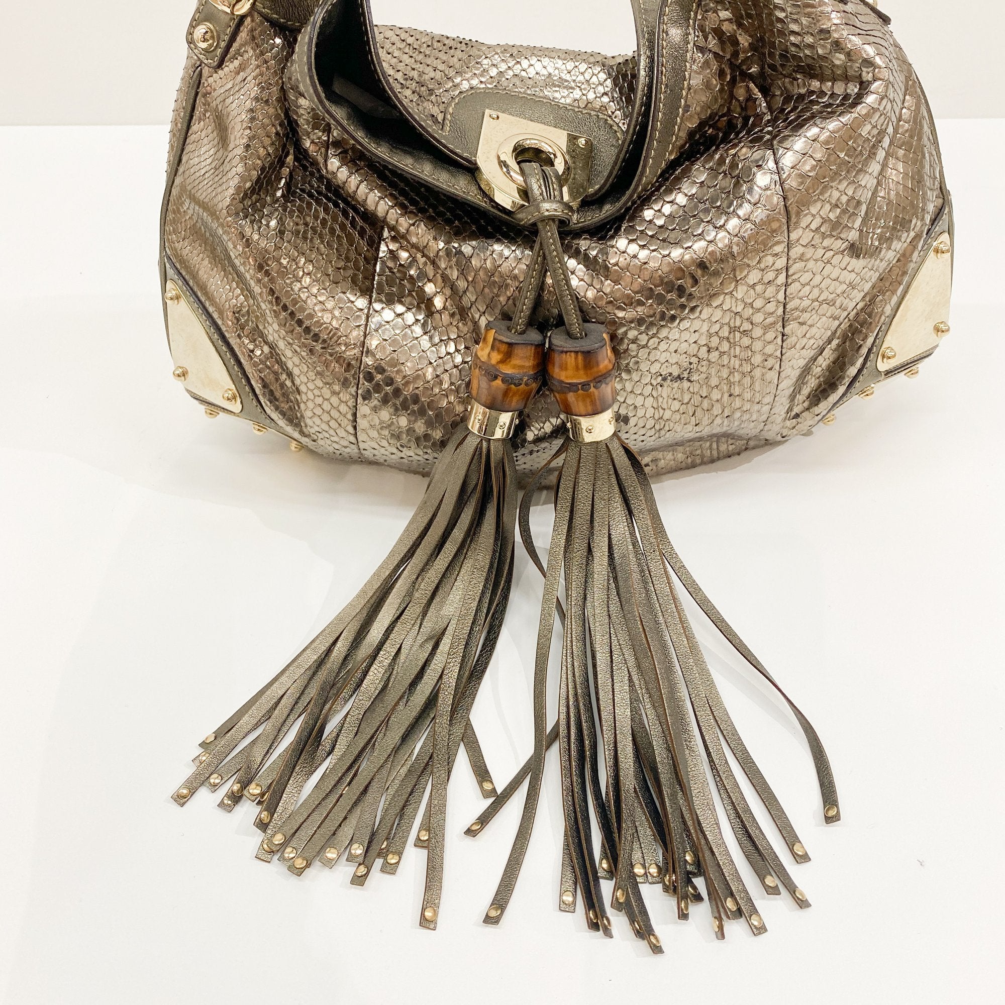 Indy Metallic Python Embossed Leather Hobo Bag