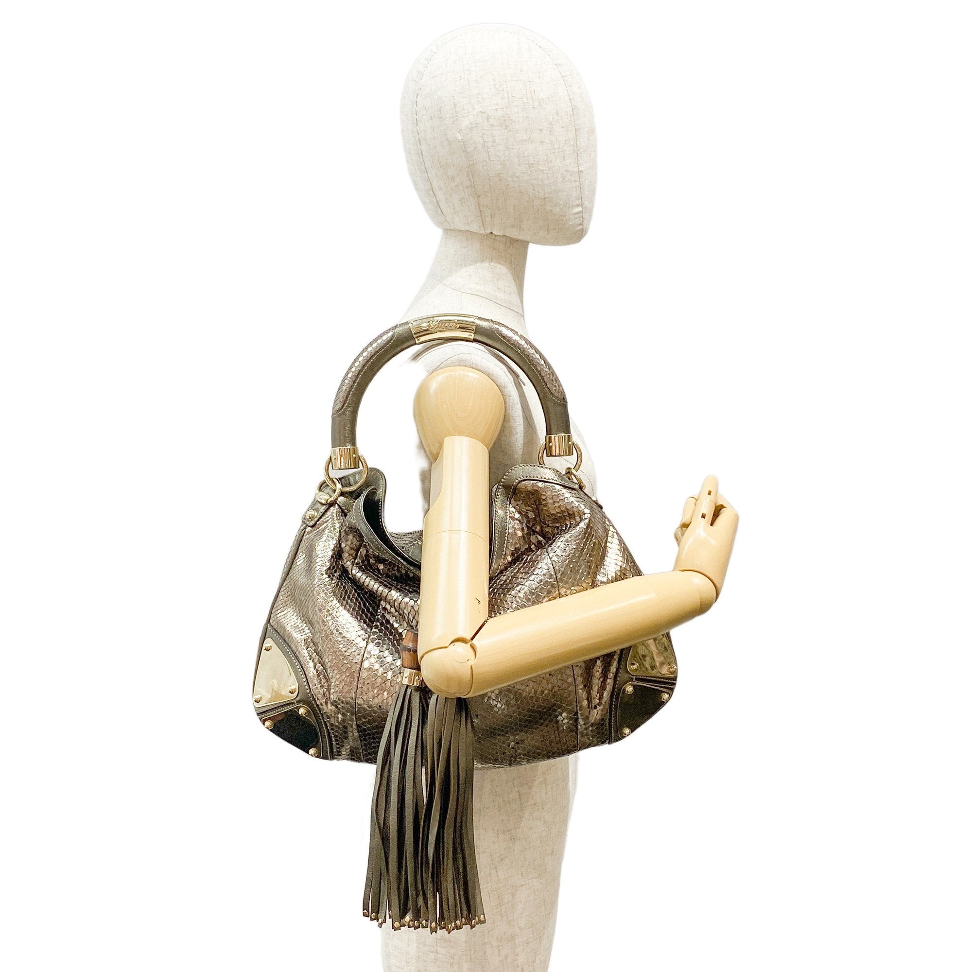 Indy Metallic Python Embossed Leather Hobo Bag