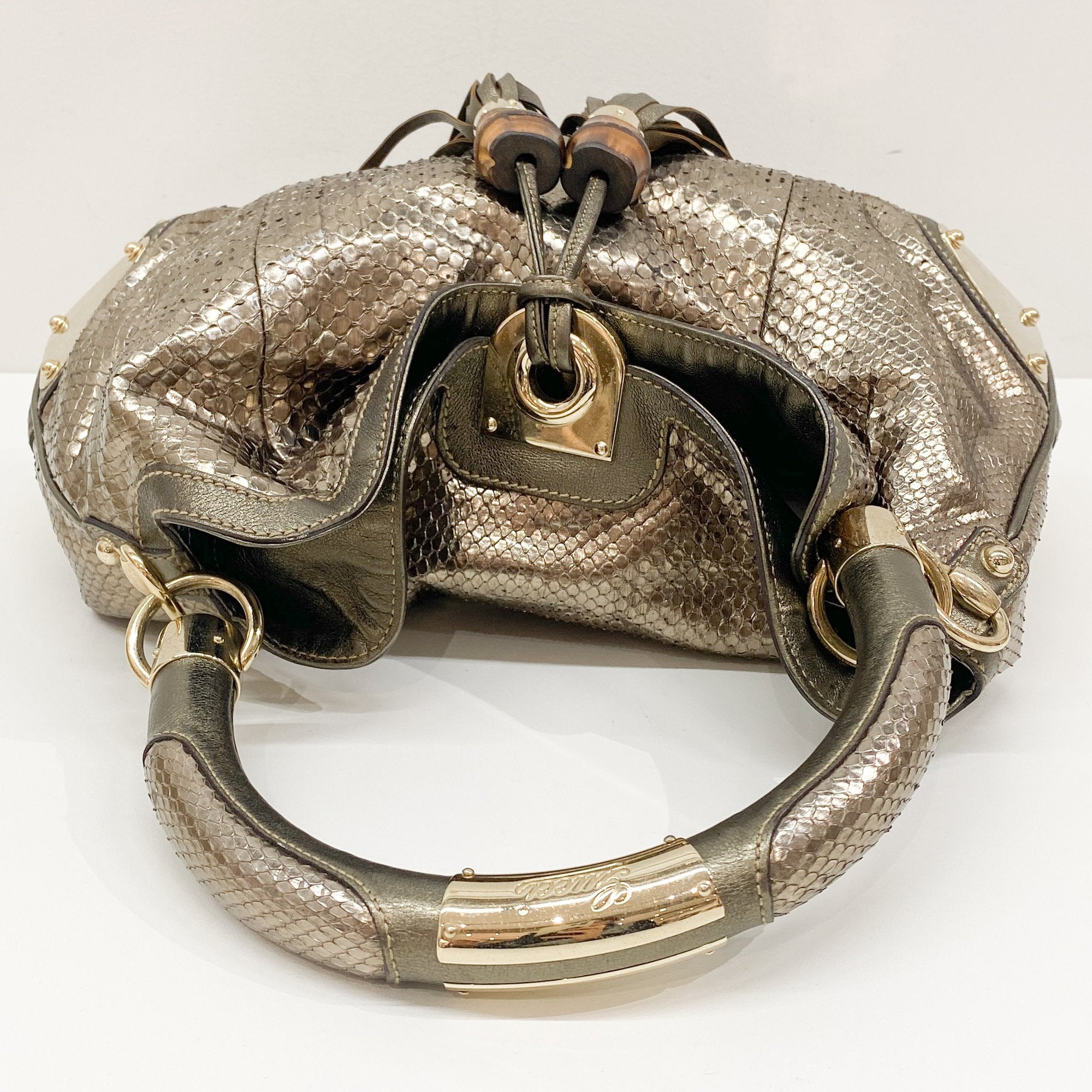 Indy Metallic Python Embossed Leather Hobo Bag