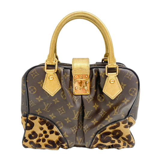 Monogram Brown Coated Canvas Leopard Print Hand Bag