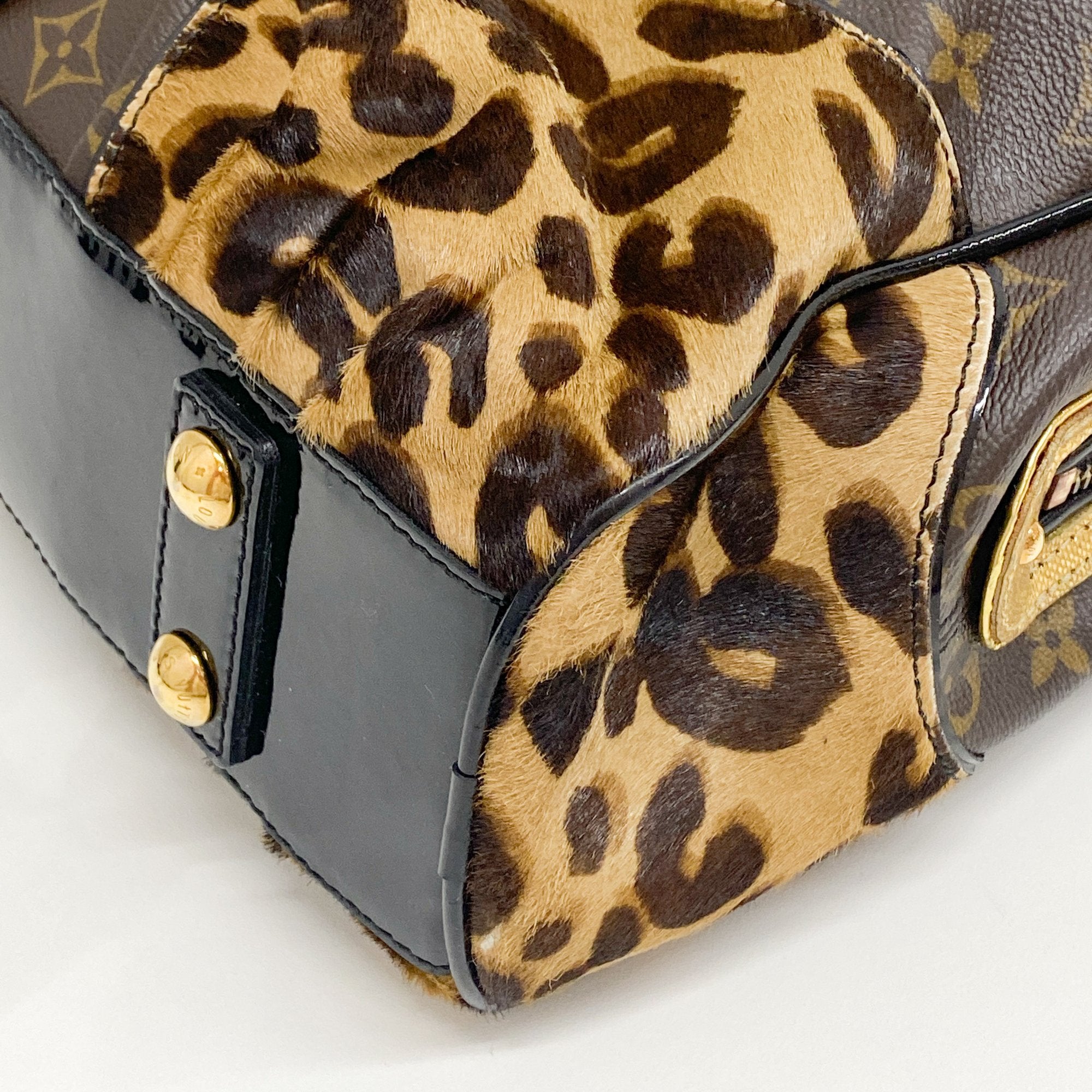 Monogram Brown Coated Canvas Leopard Print Hand Bag