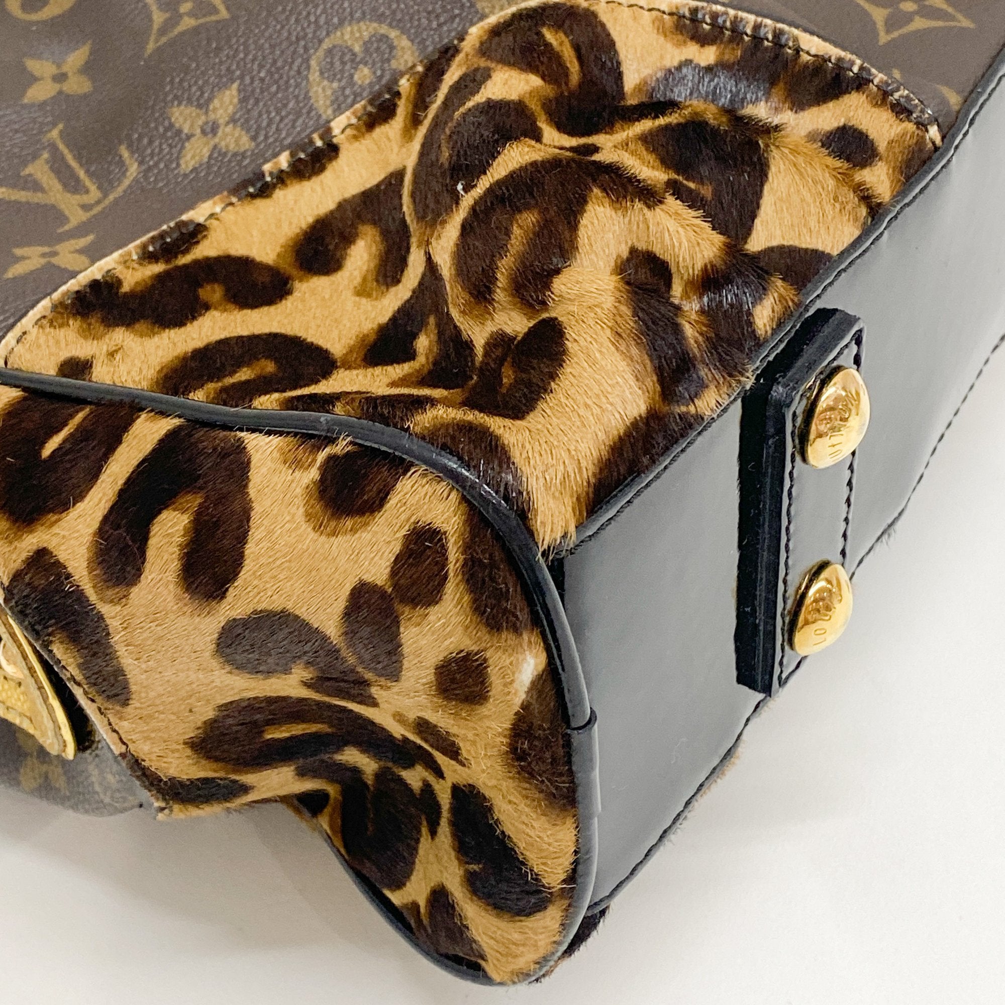 Monogram Brown Coated Canvas Leopard Print Hand Bag