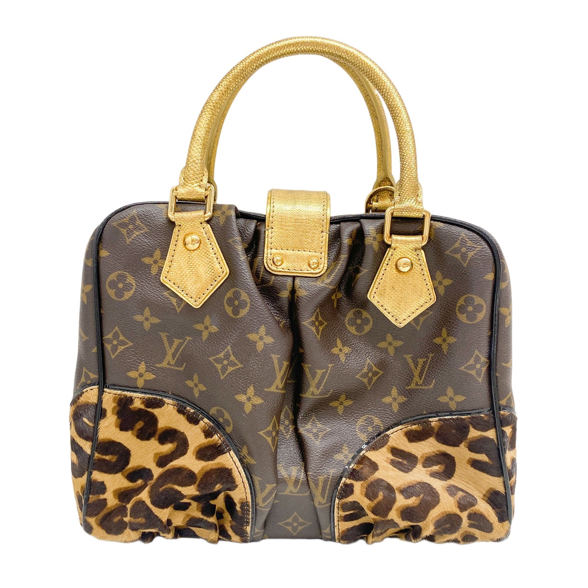 Monogram Brown Coated Canvas Leopard Print Hand Bag